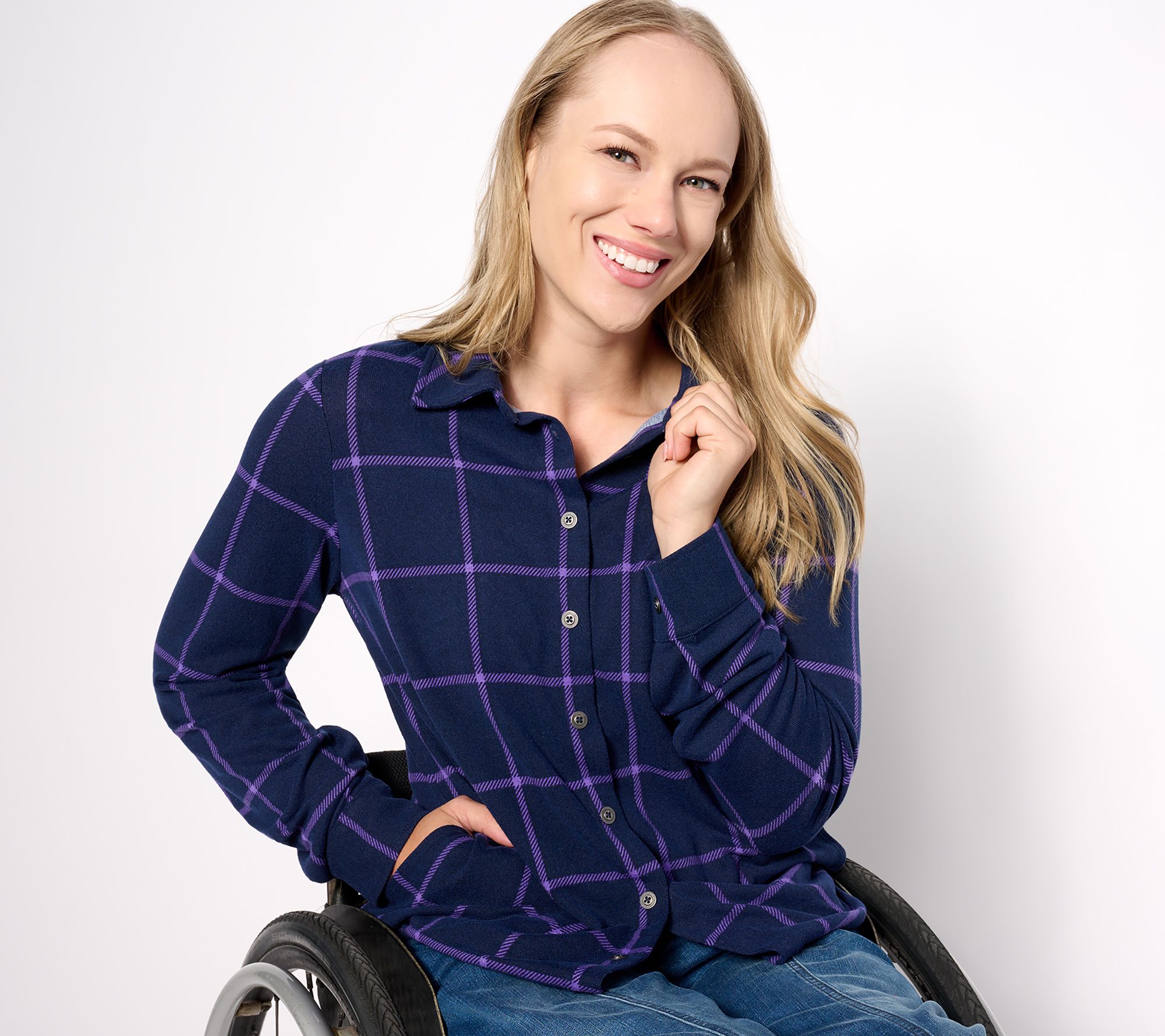 Denim & Co. Adaptive Heavenly Jersey Plaid Tunic
