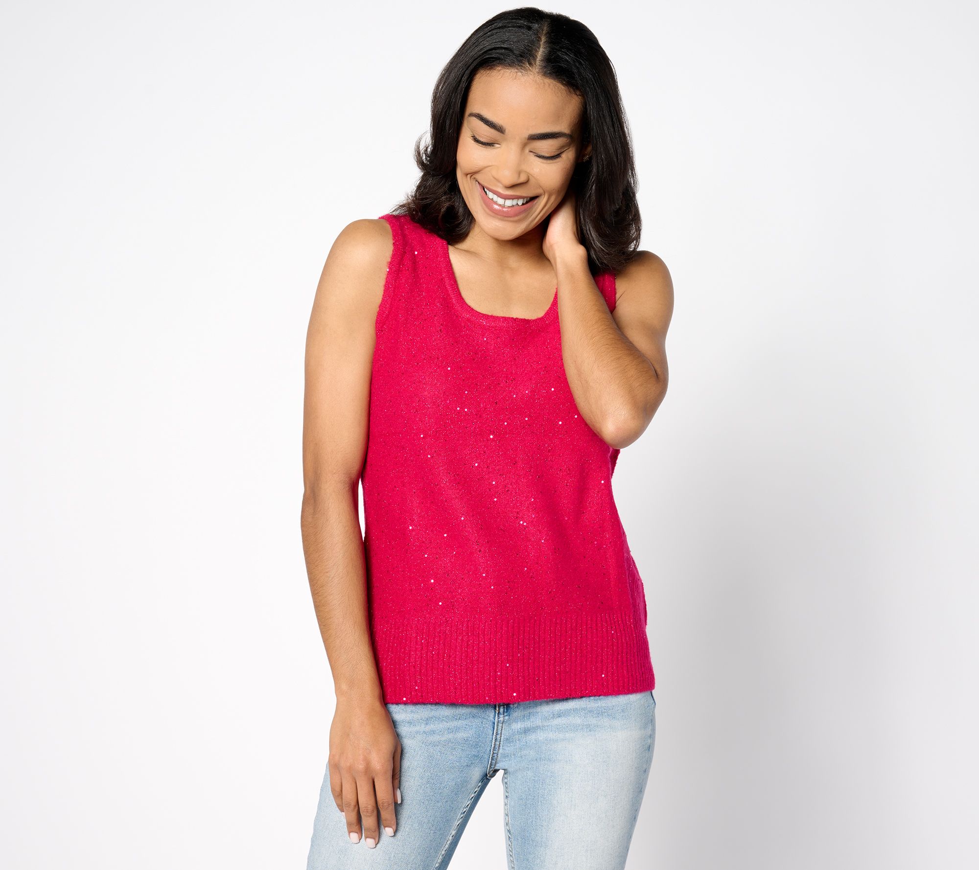 Isaac Mizrahi Live! Sequin Yarn Scoop Neck Sweater Shell