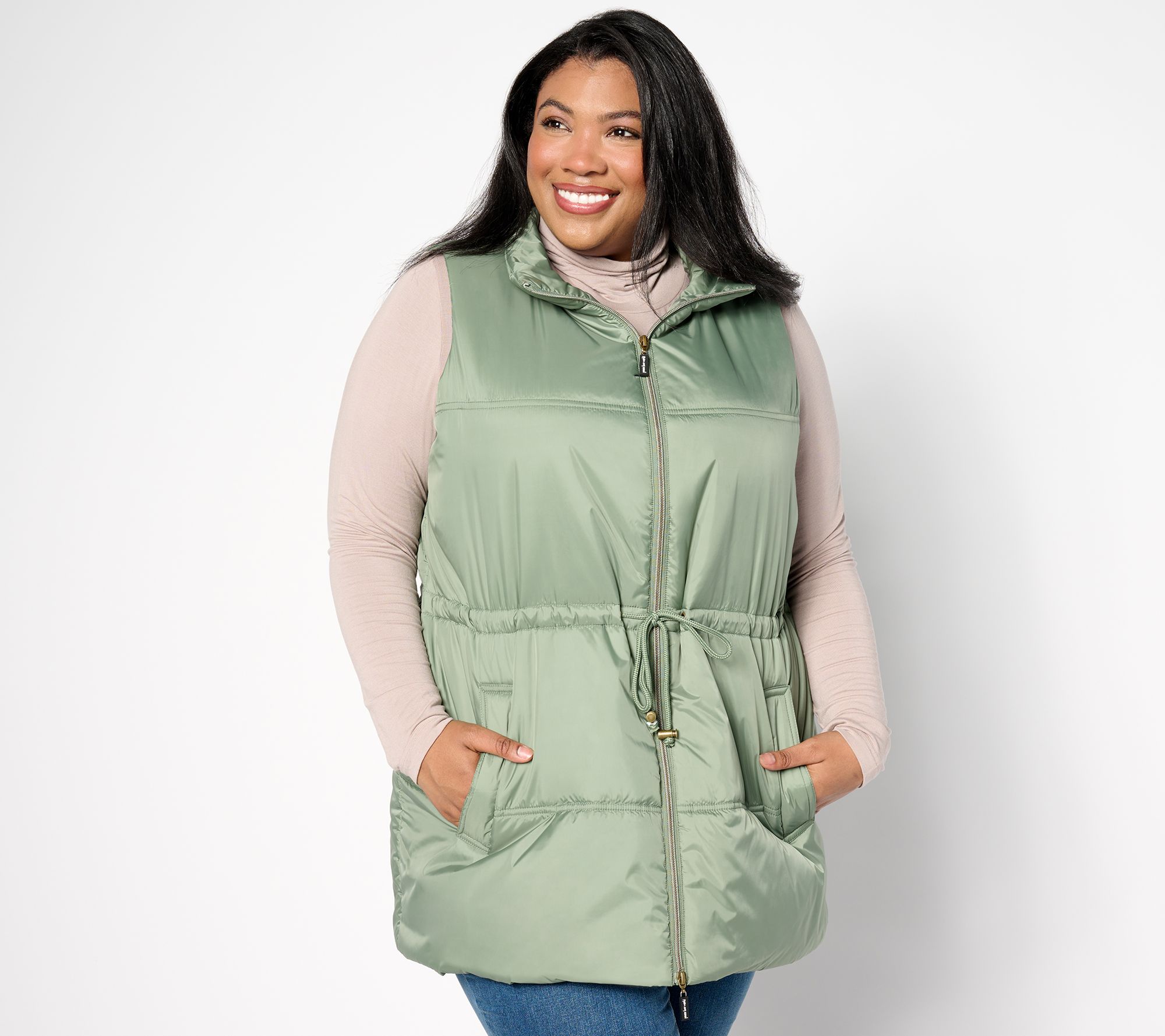 Peace Love World Puffer Vest with Cinch Waist