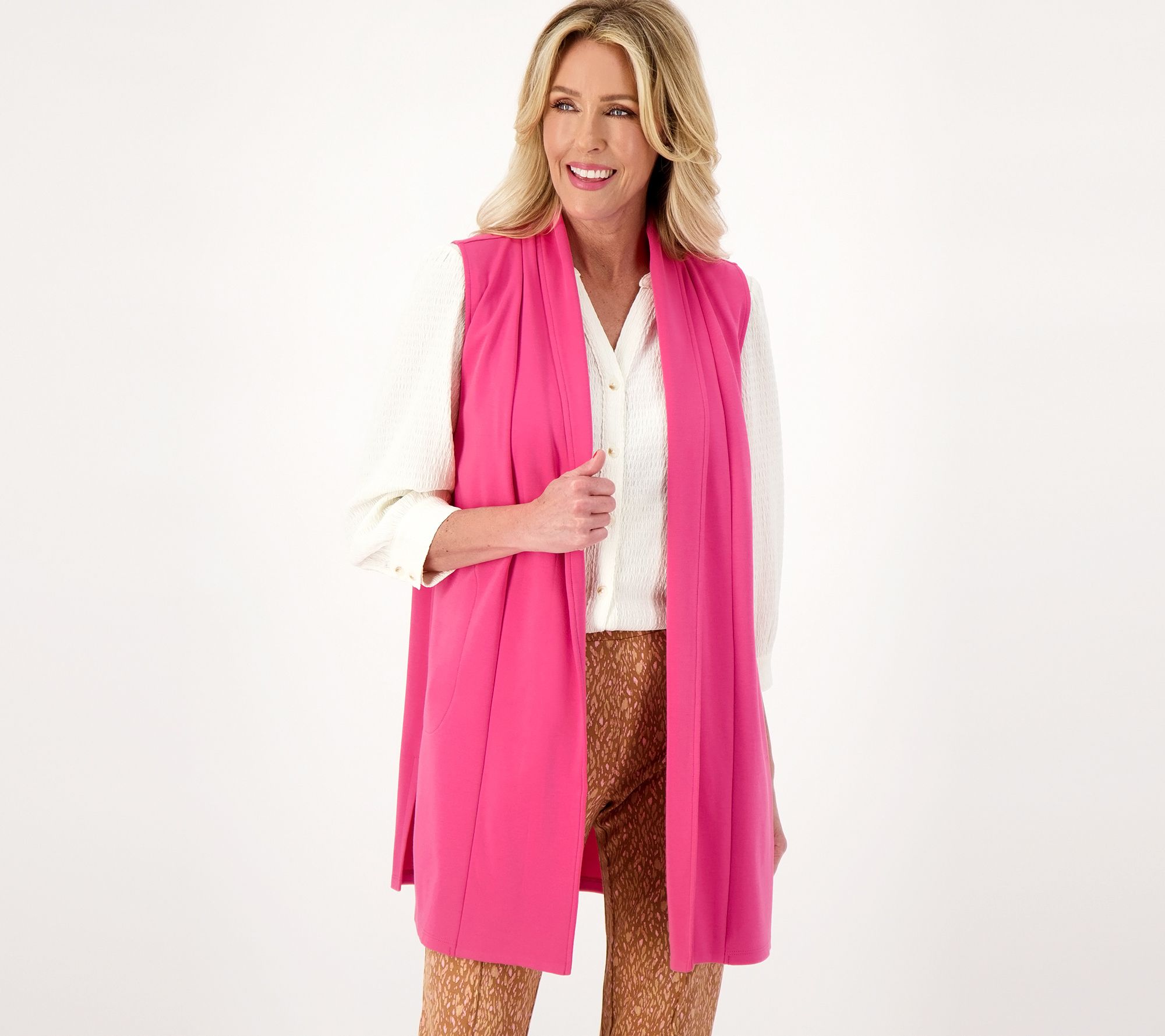 "As Is" Isaac Mizrahi Live! Regular Essentials Open Front Vest