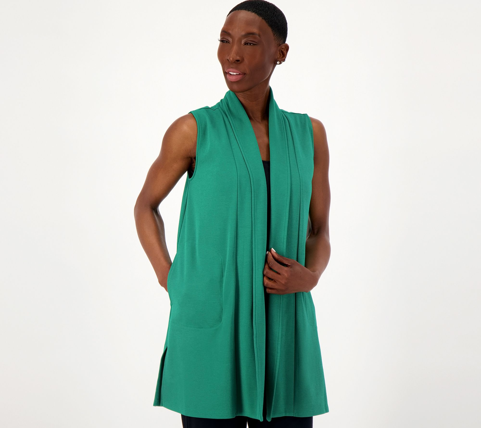 "As Is" Isaac Mizrahi Live! Regular Essentials Open Front Vest
