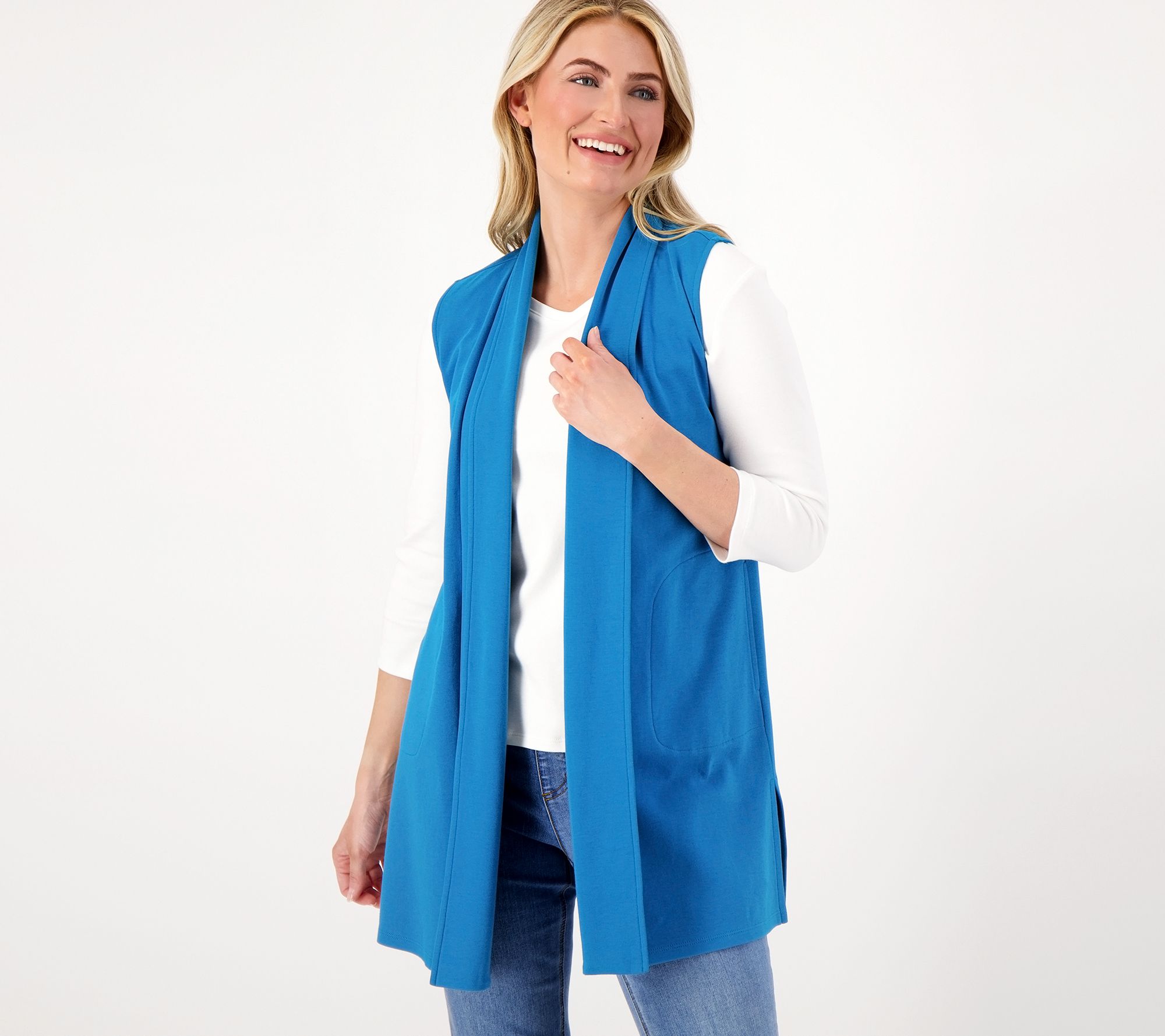"As Is" Isaac Mizrahi Live! Regular Essentials Open Front Vest