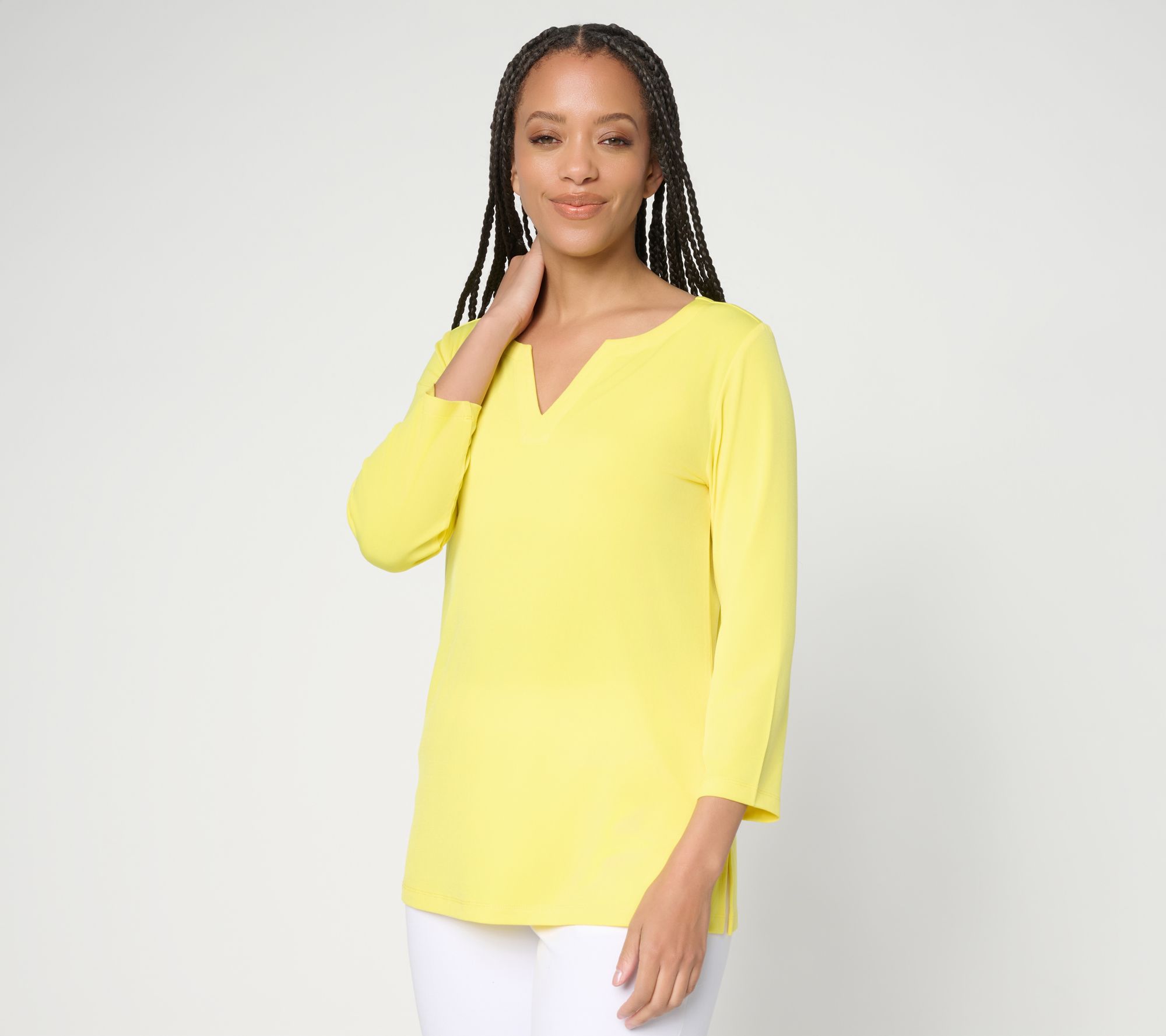 Susan Graver Modern Essentials Liquid Knit Split-Neck Top