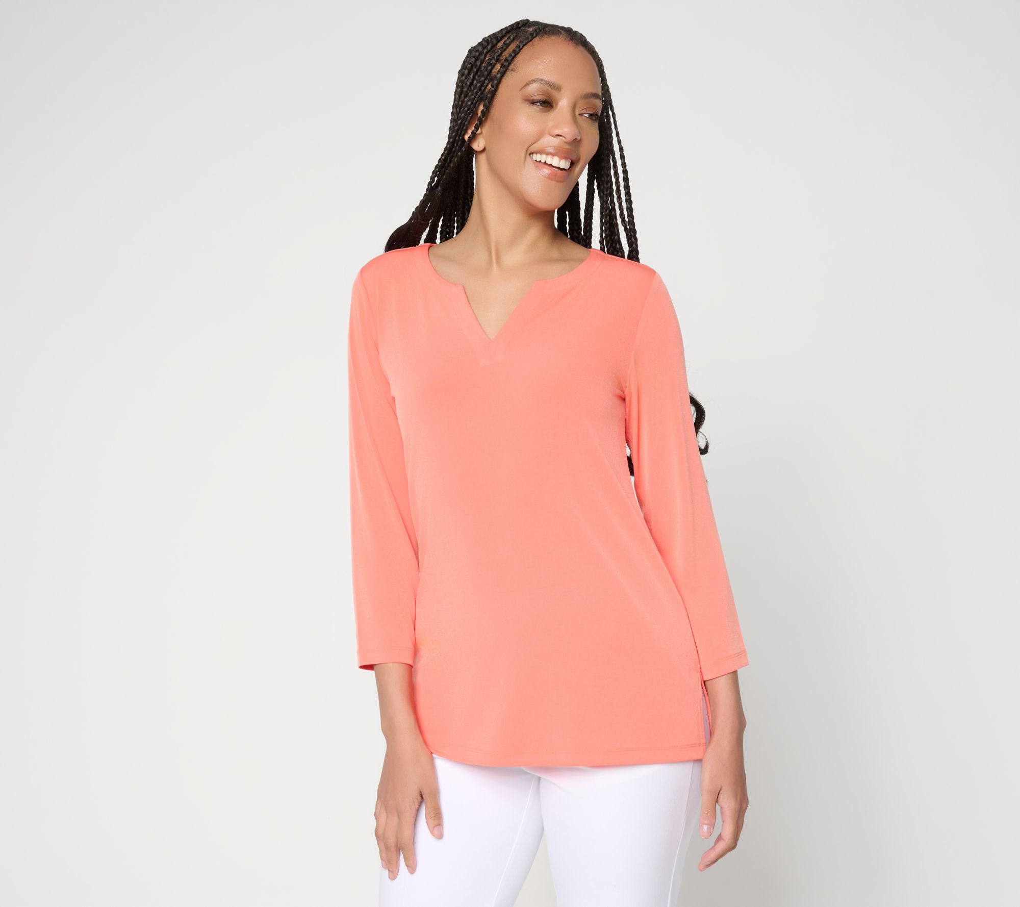Susan Graver Modern Essentials Liquid Knit Split-Neck Top