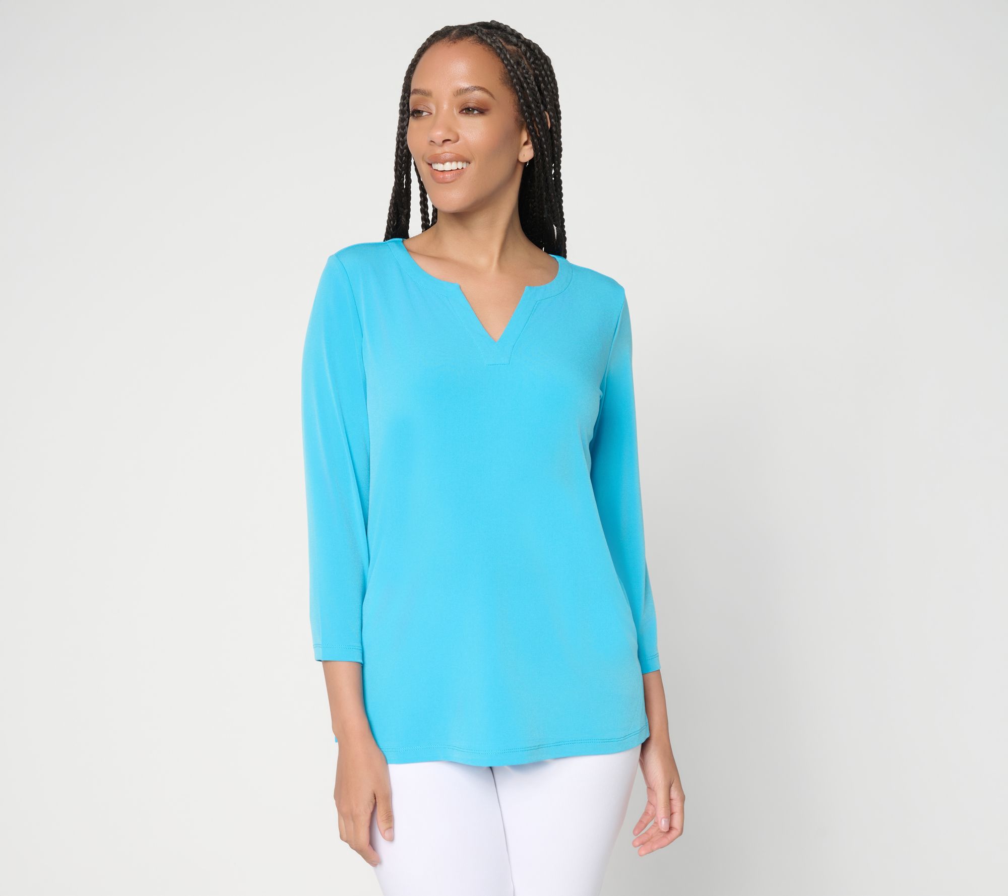 Susan Graver Modern Essentials Liquid Knit Split-Neck Top