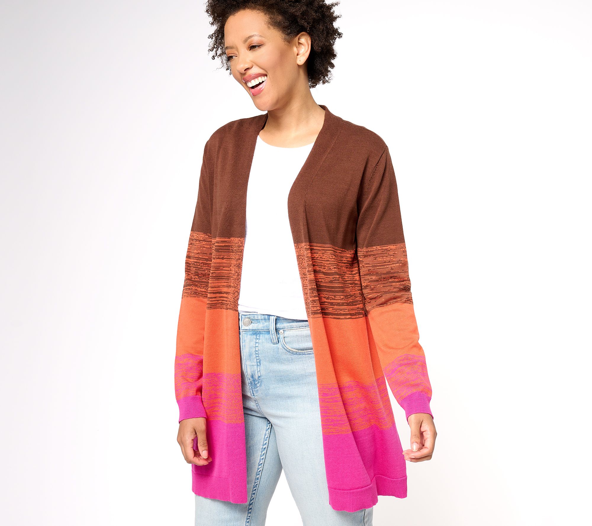 Belle by Kim Gravel Brushed Knit Duster Cardigan with Rib Trim 