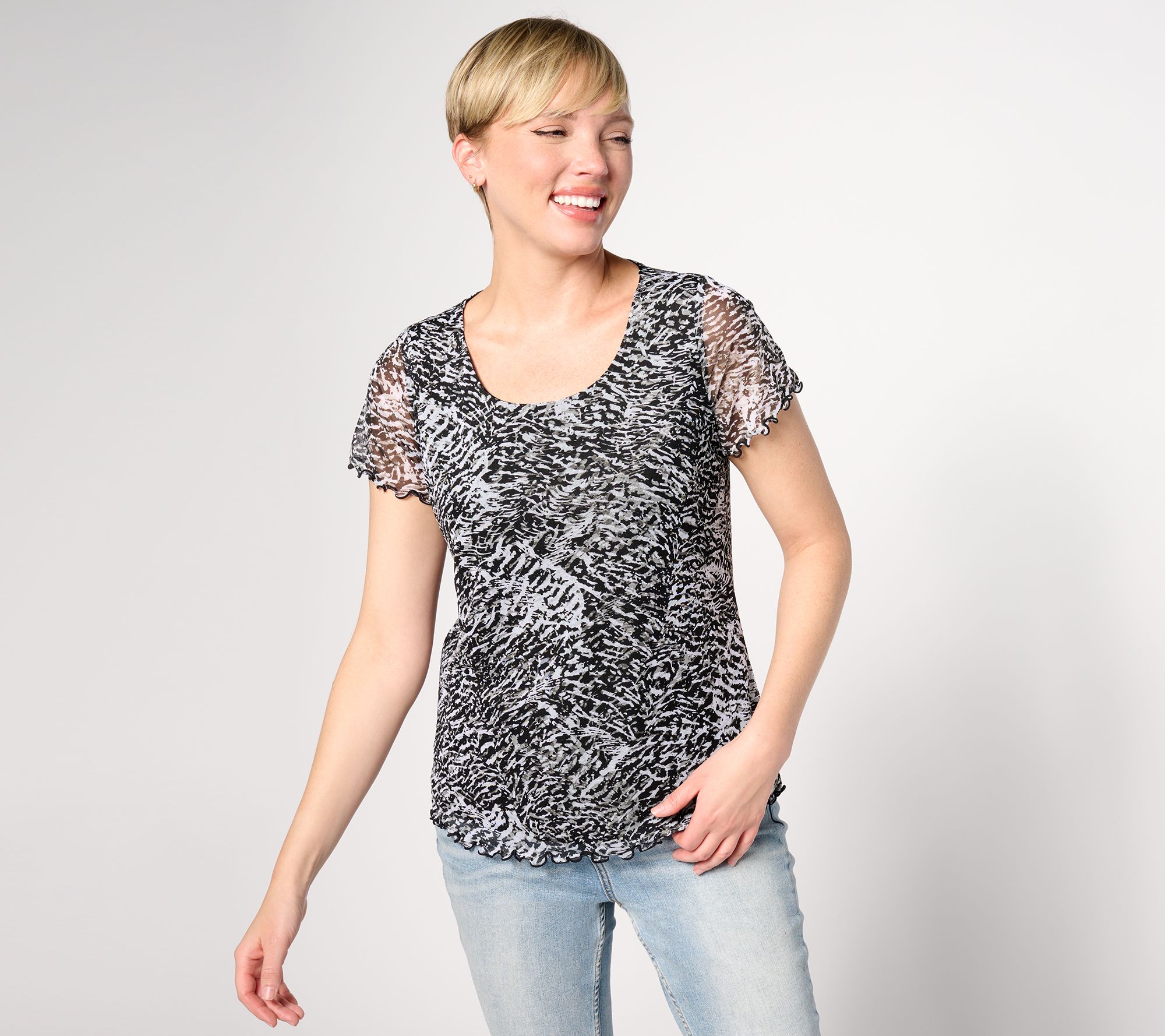 Attitudes by Renee Triple Mesh Lettuce-Edge Top