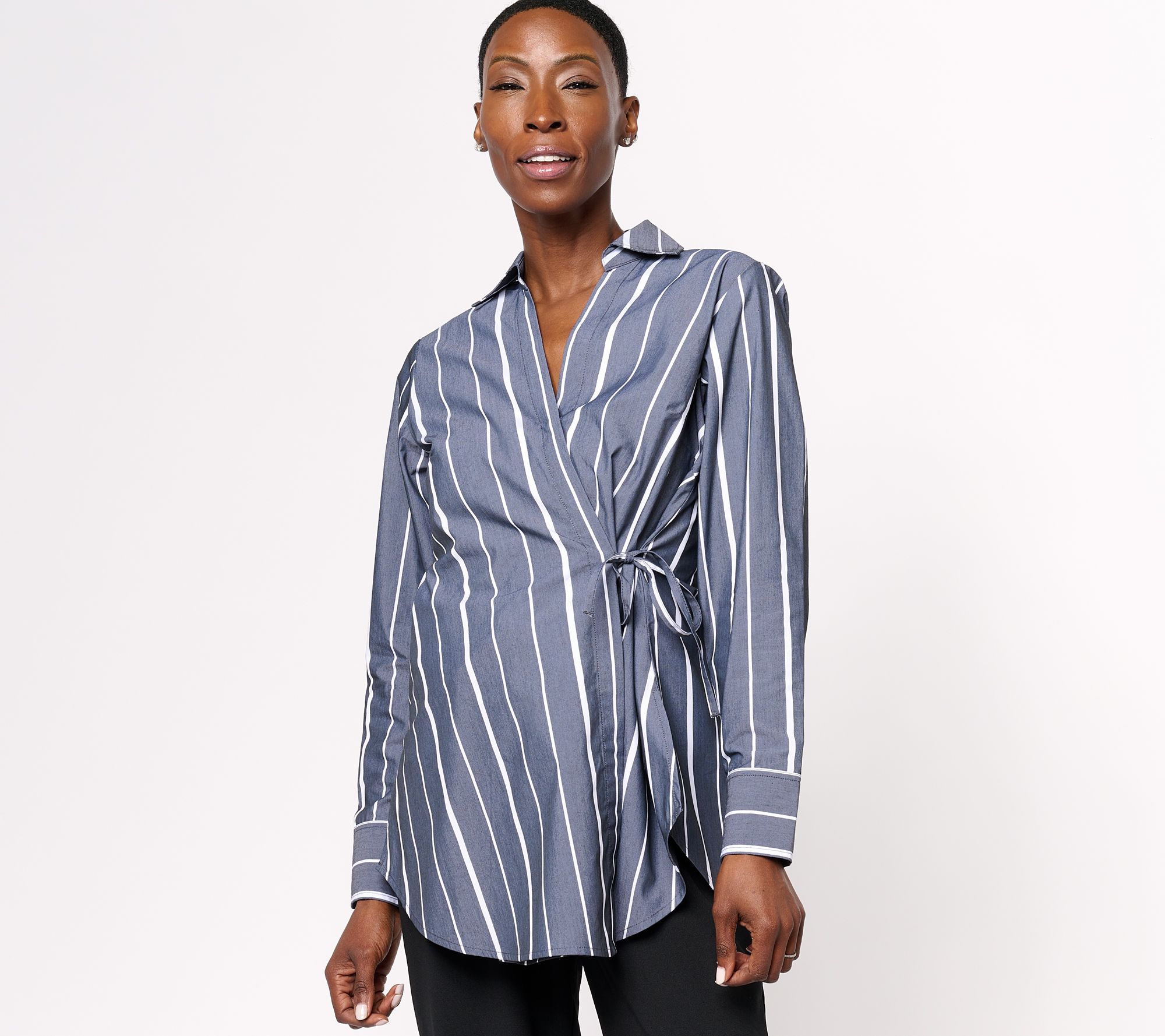 "As Is" Studio Park x Leah Williams Woven Collared Wrap Shirt