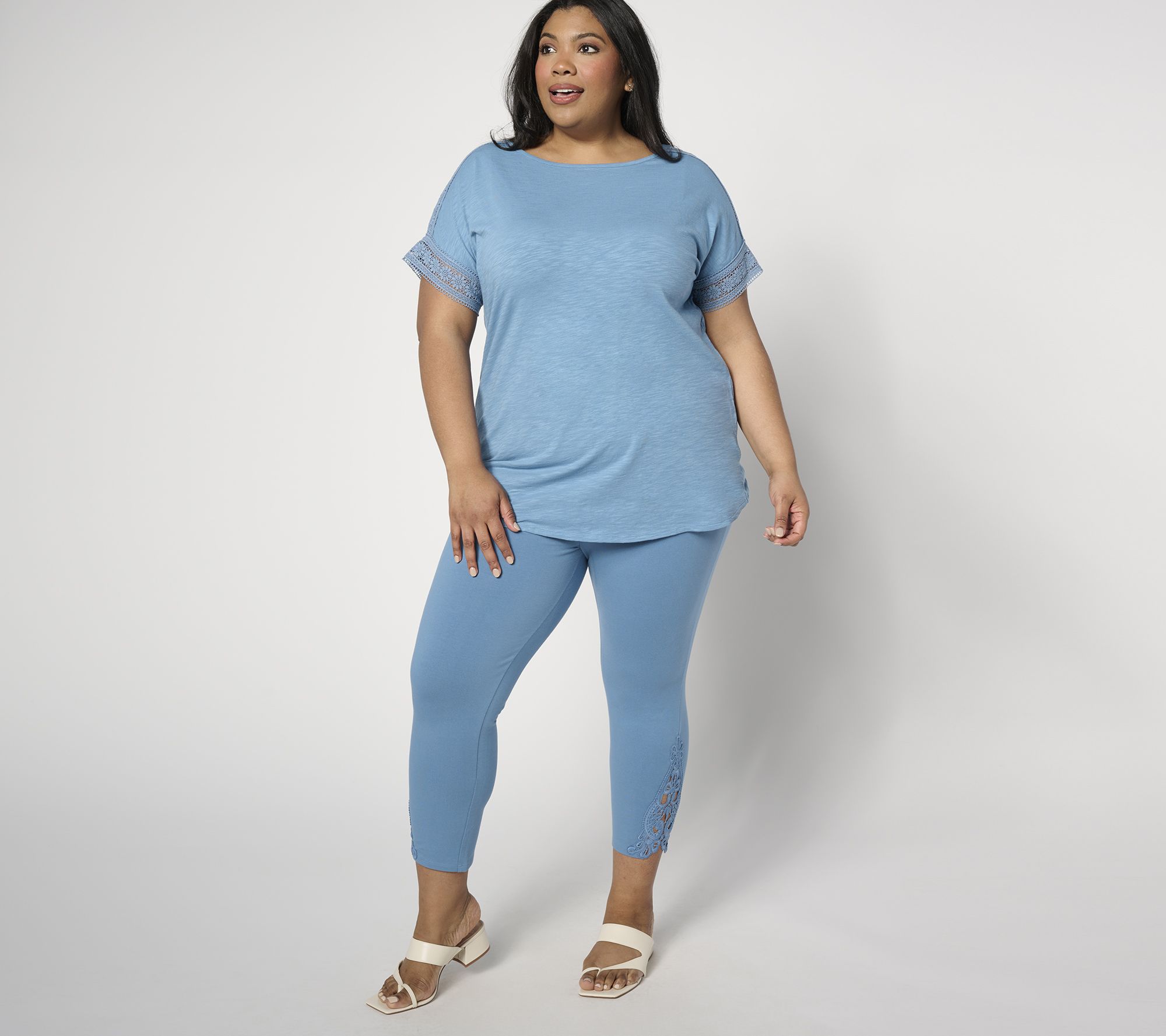 Denim & Co. Regular Duo Stretch Legging With Lace Detail - Qvc.com