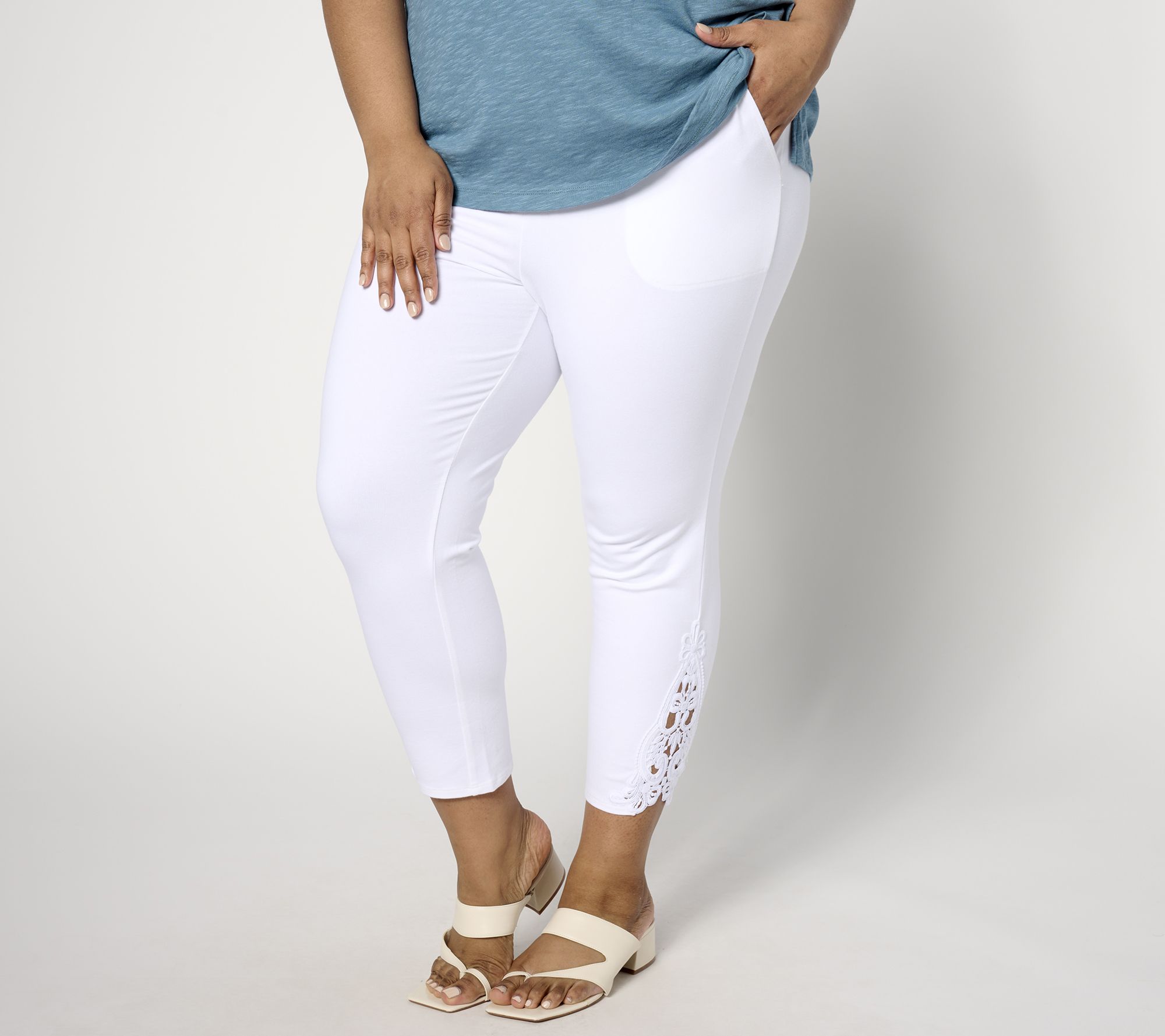 Denim & Co. Regular Duo Stretch Legging with Lace Detail
