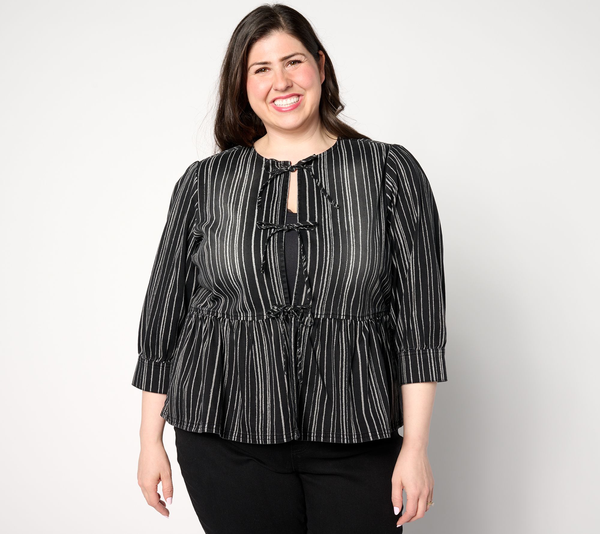 LOGO by Lori Goldstein Pinstripe Denim Jacket
