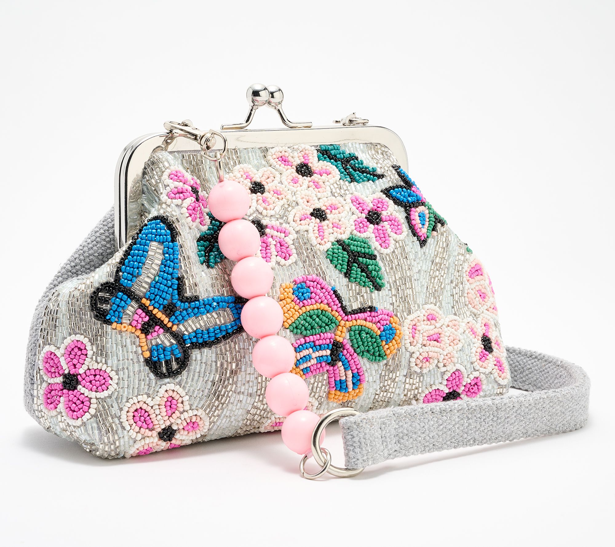 America & Beyond Beaded Frame Clutch with Shoulder Strap