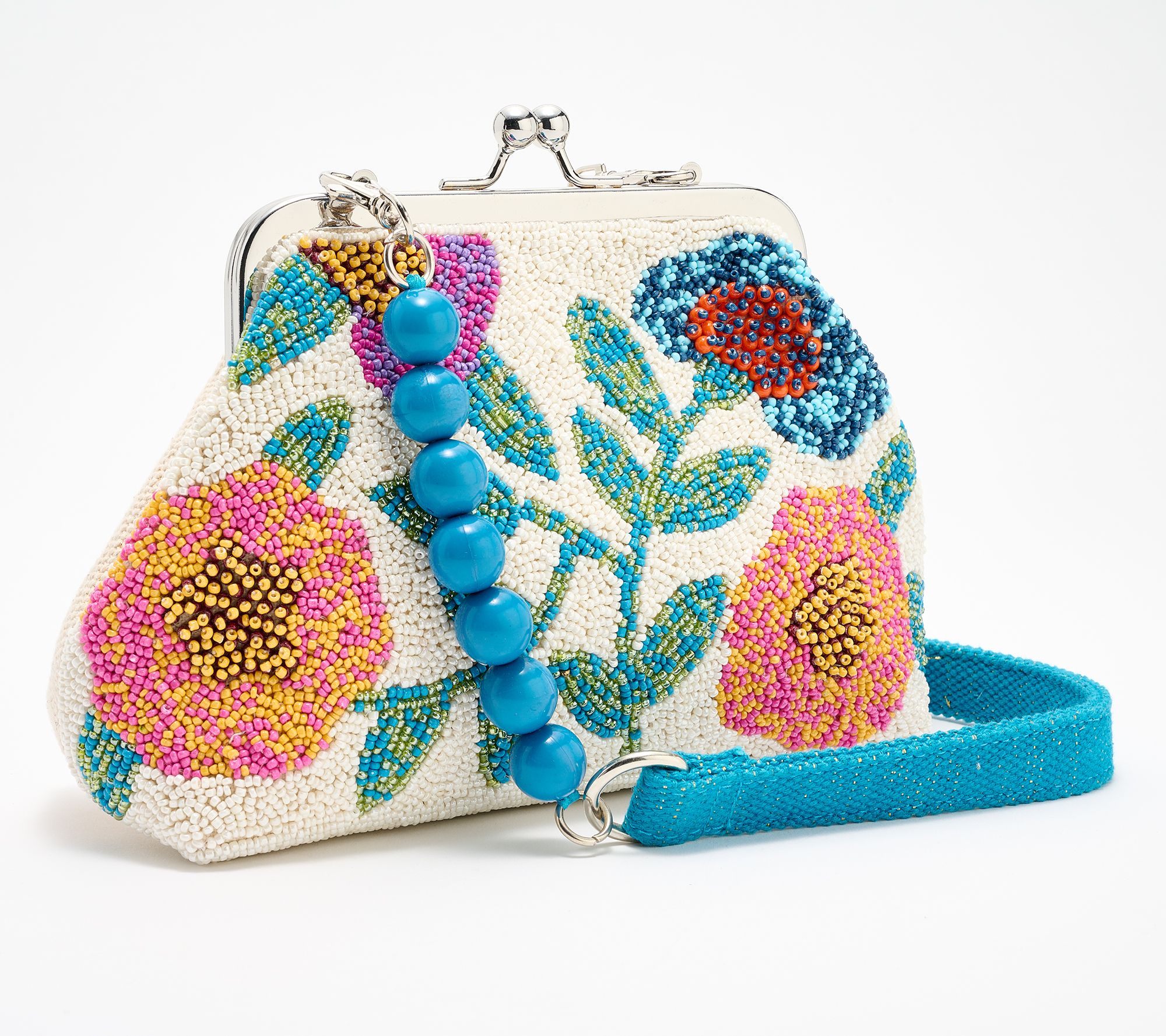 America & Beyond Beaded Frame Clutch with Shoulder Strap