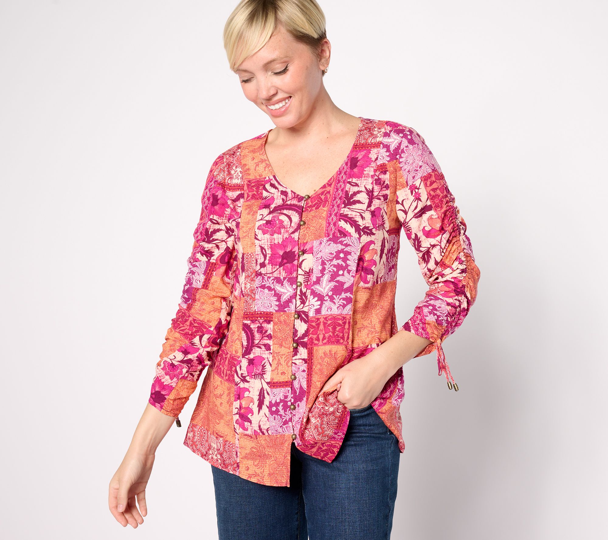 "As Is" Susan Graver Passport Petite Printed Rayon Woven Tunic