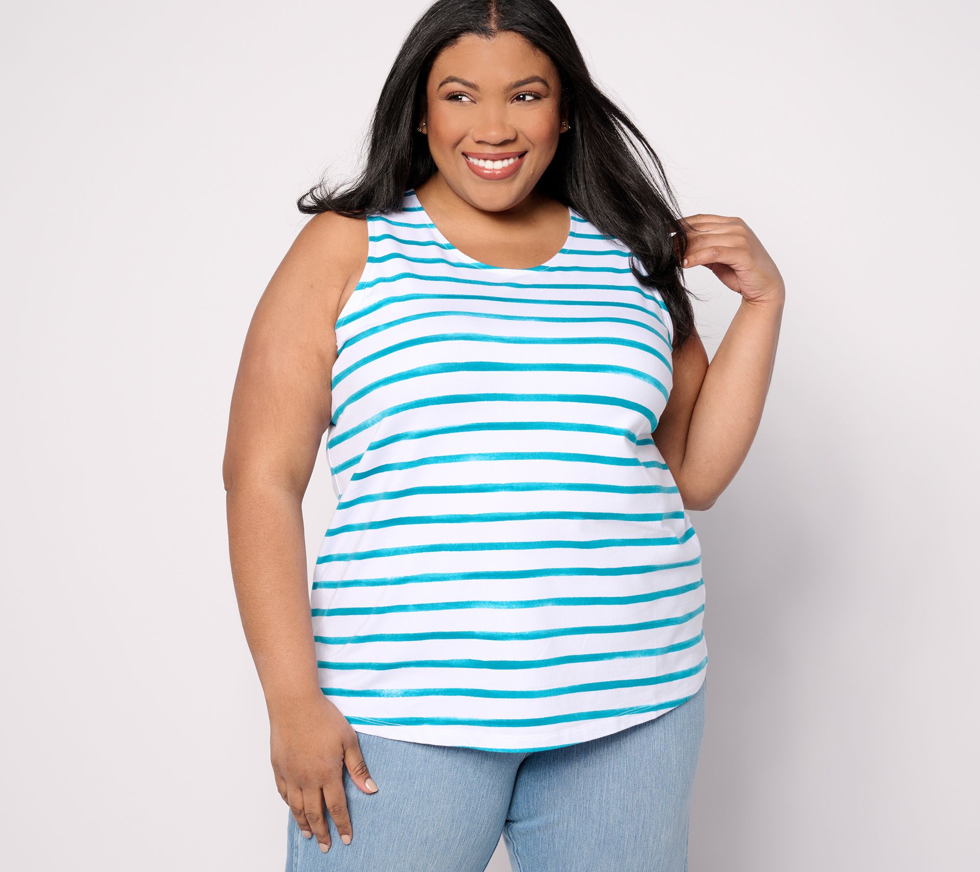 "As Is" Denim & Co. Favorite Jersey Striped Scoop Neck Tank Top