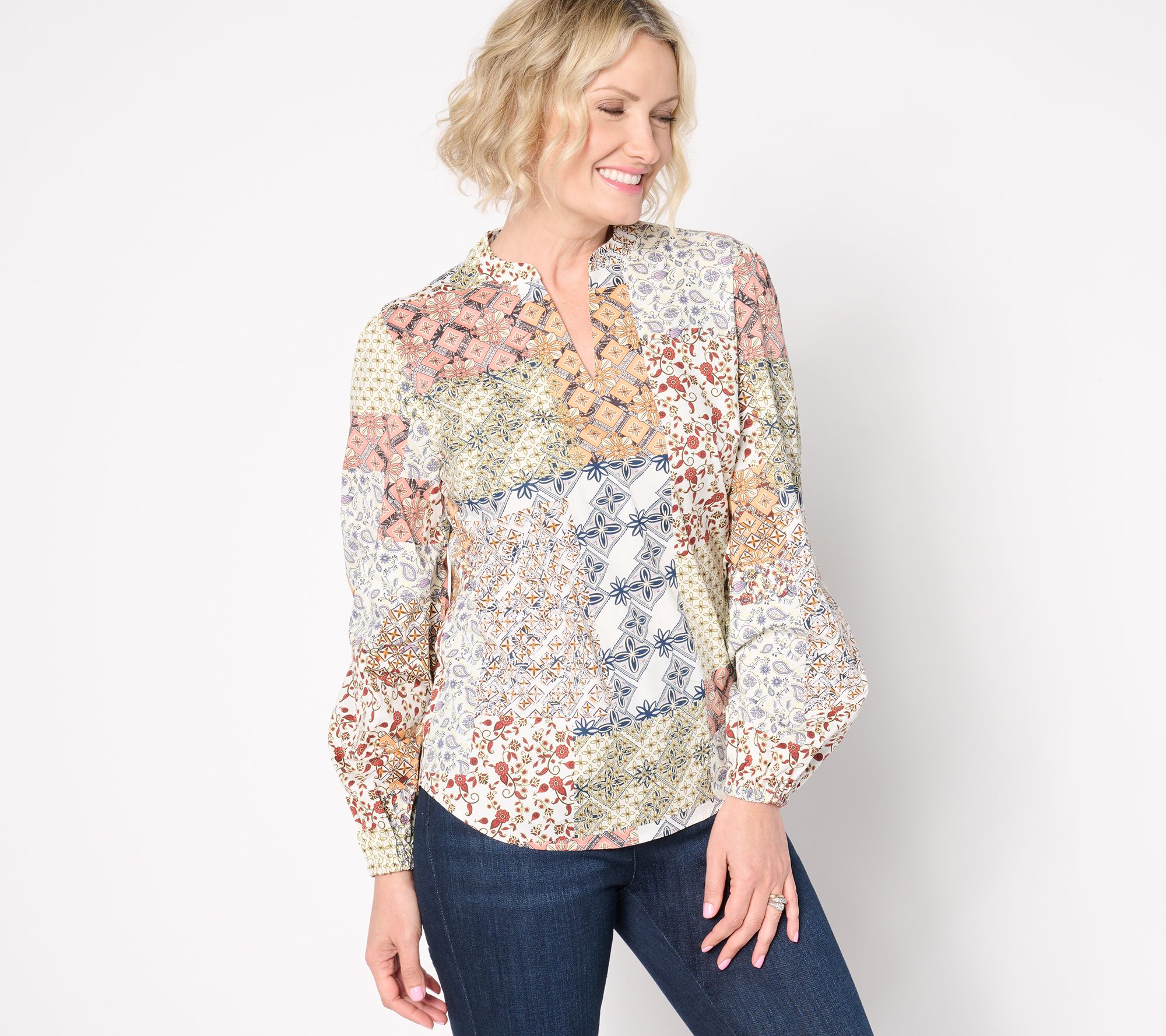 Belle Boho by Kim Gravel Patchwork Luxe Poplin Popover Blouse