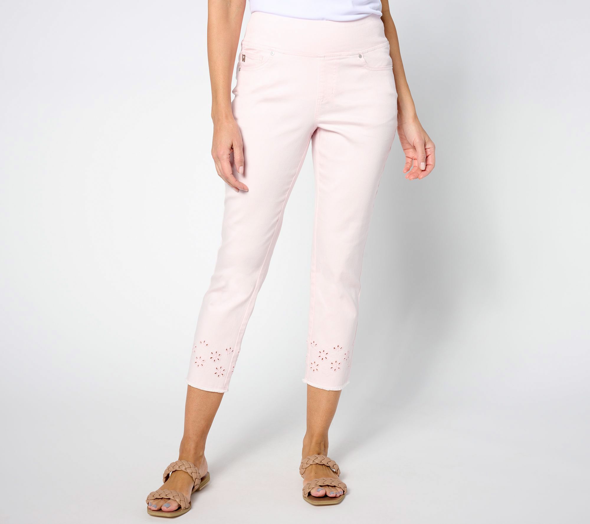 "As Is" Belle by Kim Gravel Pet Tripleluxe Eyelet Frayed Cropped Jean