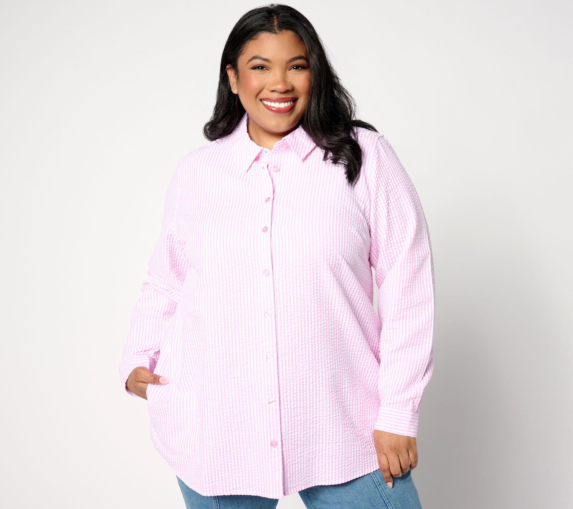 "As Is" Joan Rivers Regular Seersucker Button Front Shirt