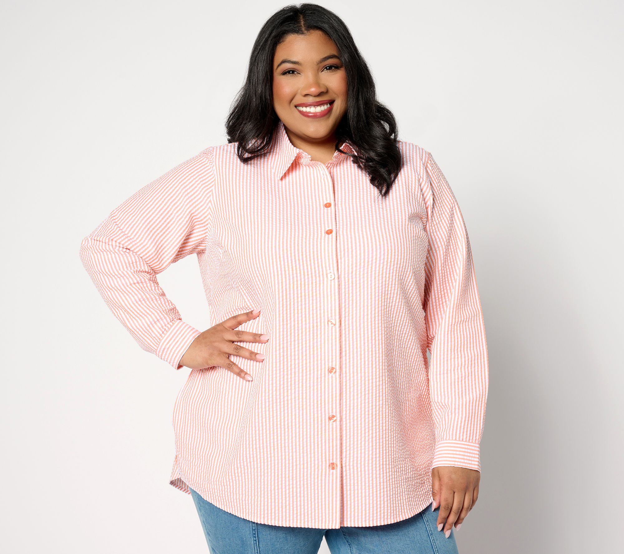 "As Is" Joan Rivers Regular Seersucker Button Front Shirt