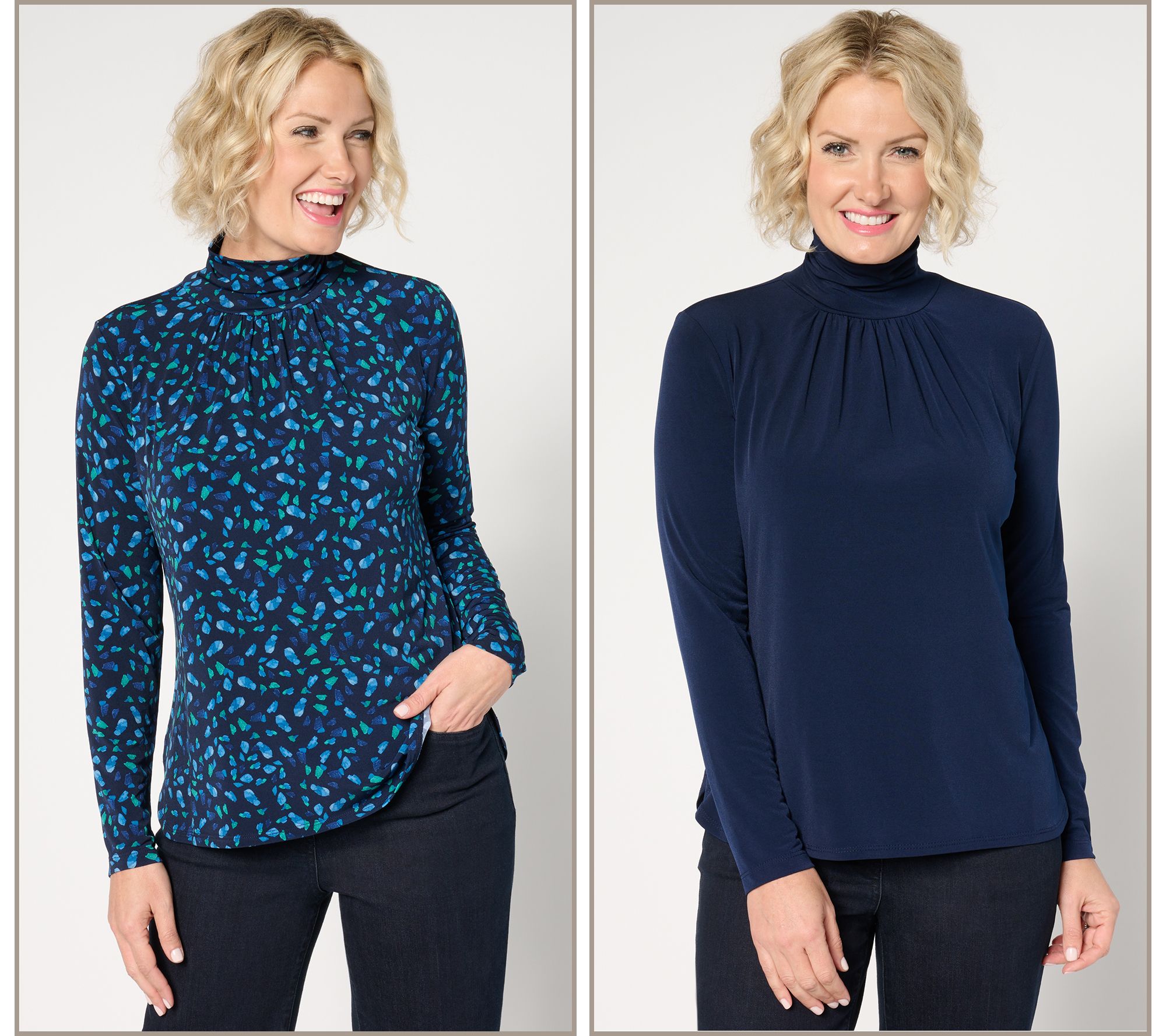 Susan Graver Set of Two Liquid Knit Mock-Neck Tops