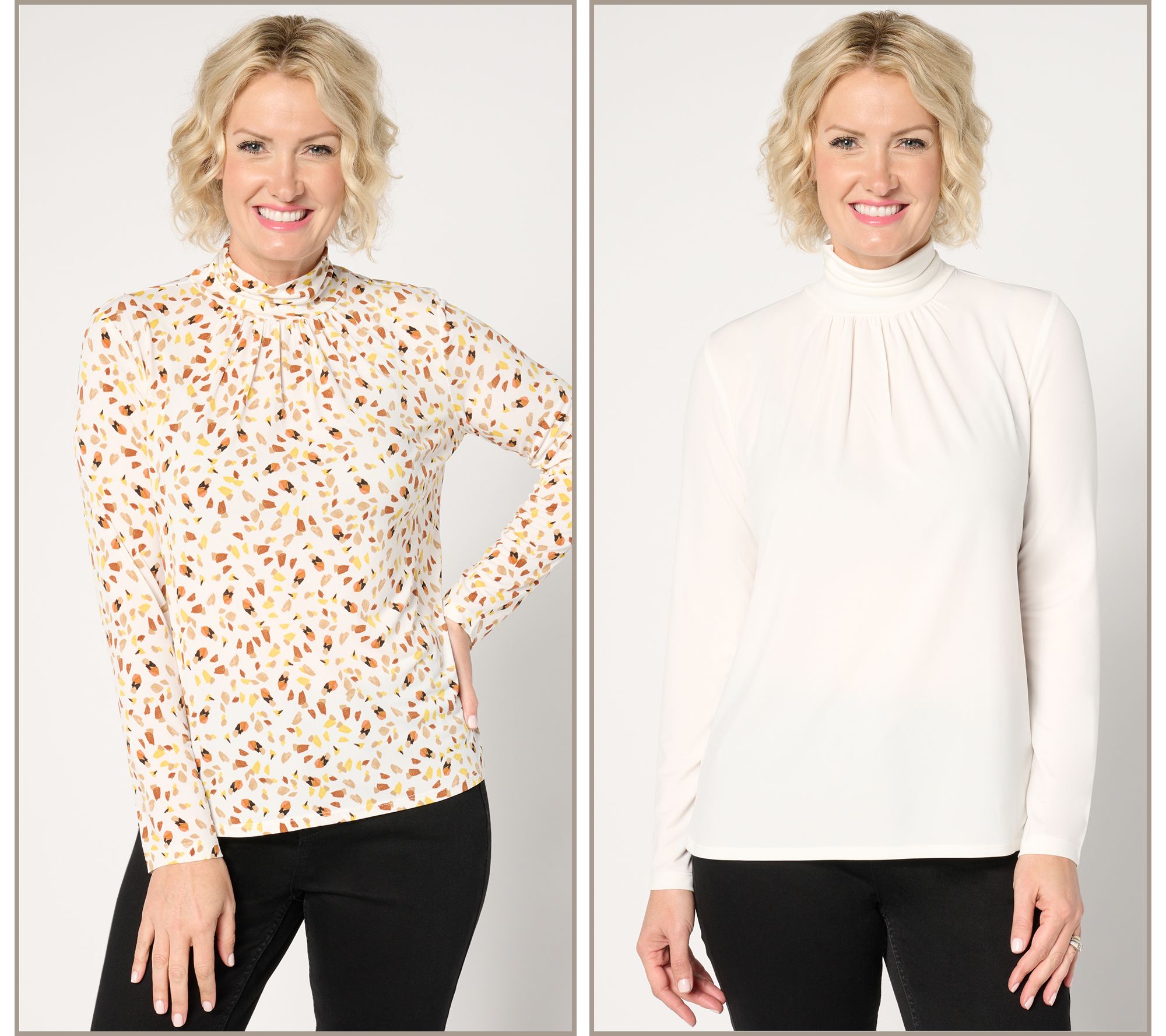 Susan Graver Set of Two Liquid Knit Mock-Neck Tops