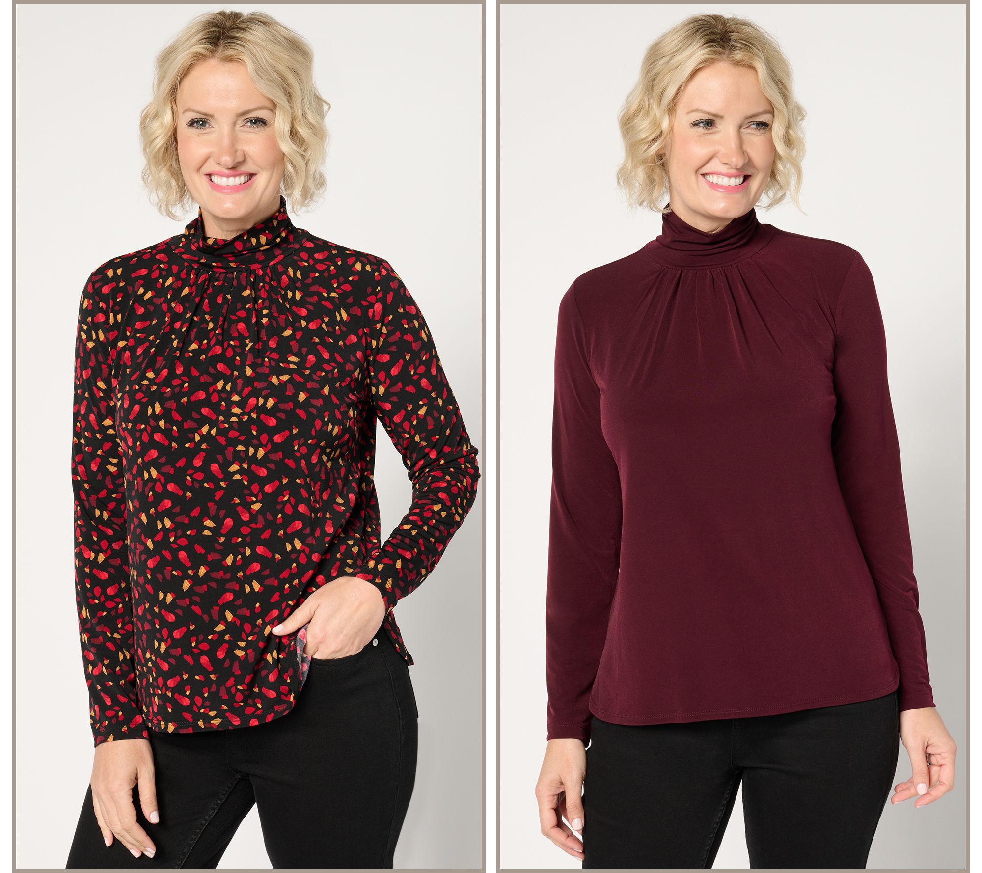 Susan Graver Set of Two Liquid Knit Mock-Neck Tops