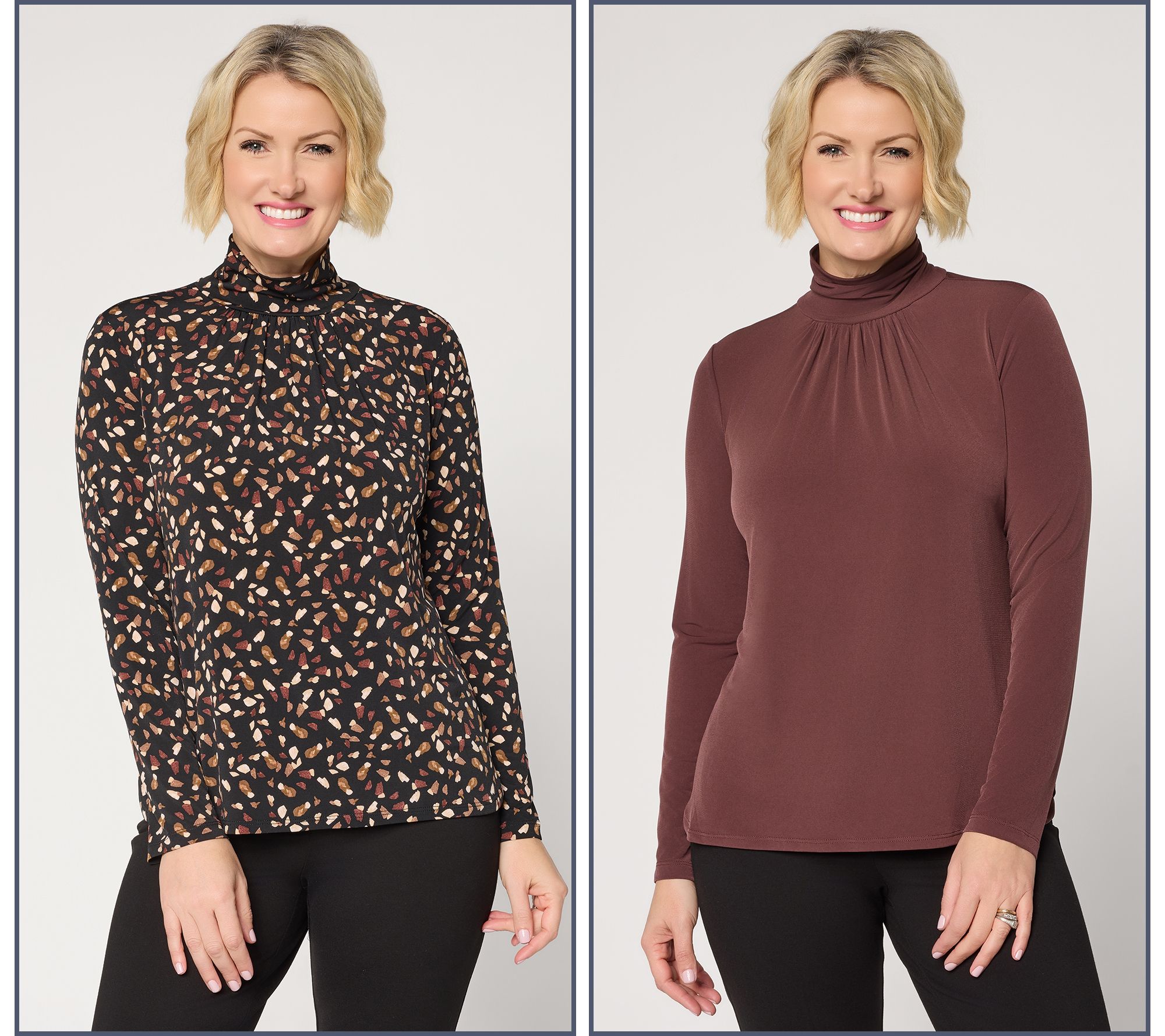 Susan Graver Set of Two Liquid Knit Mock-Neck Tops
