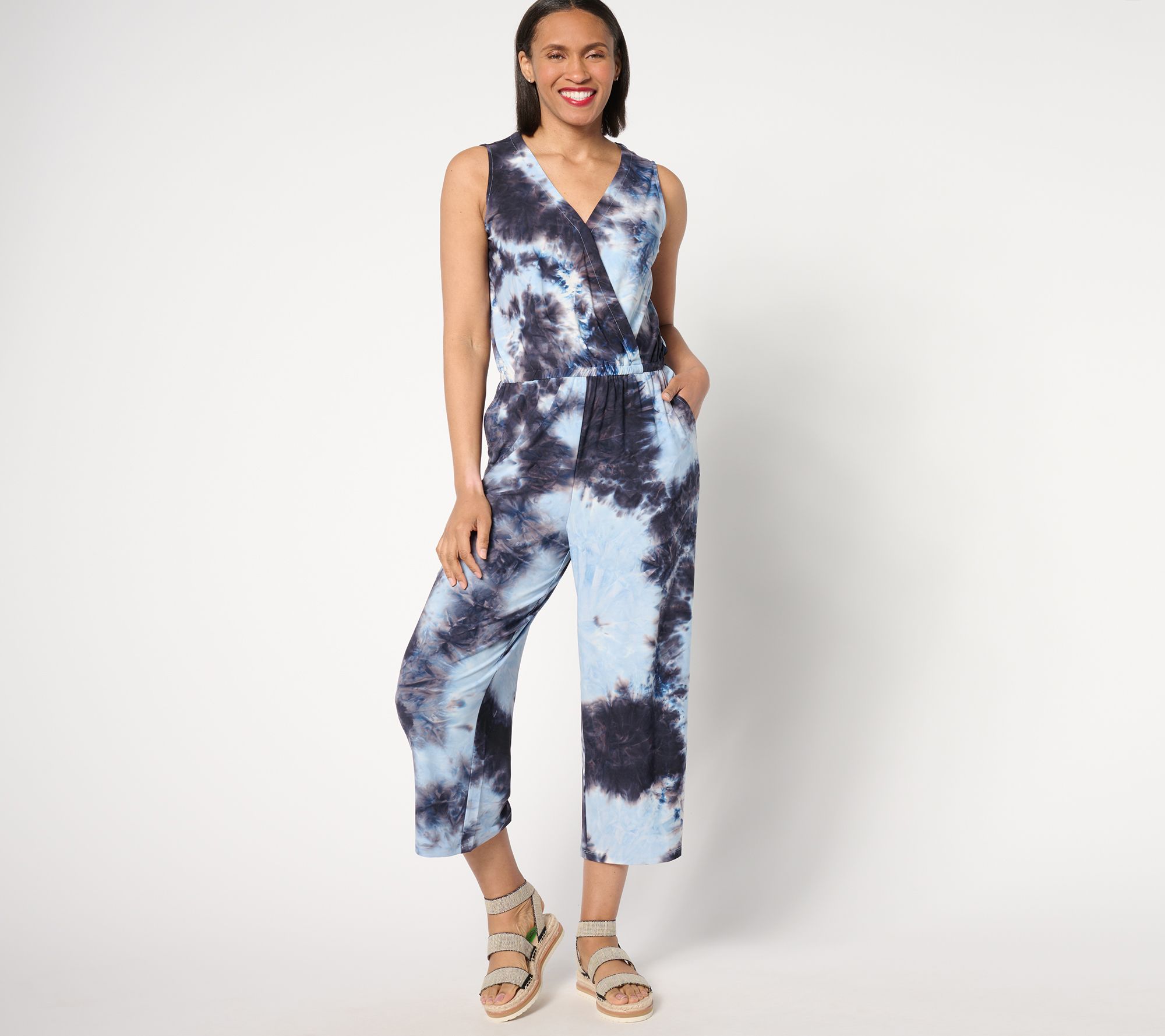 "As Is" Denim & Co. Petite Real Tie-Dye Jersey Jumpsuit