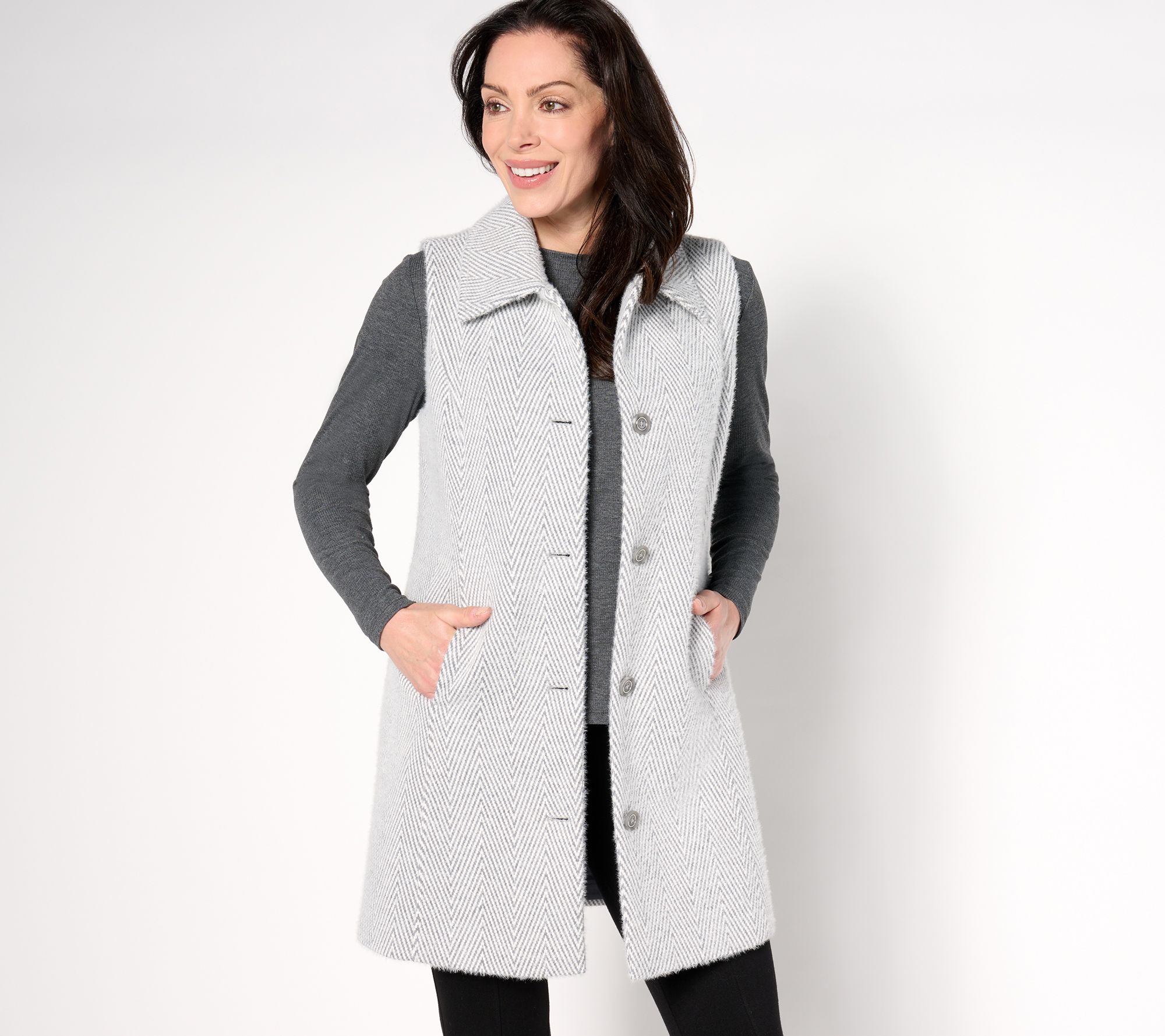GRAVER Susan Graver Regular Knit Jacquard Duster Vest