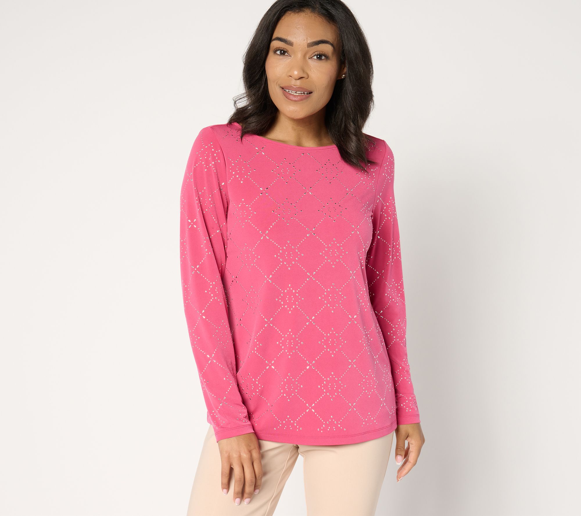 Susan Graver Liquid Knit Embellished Long-Sleeve Top