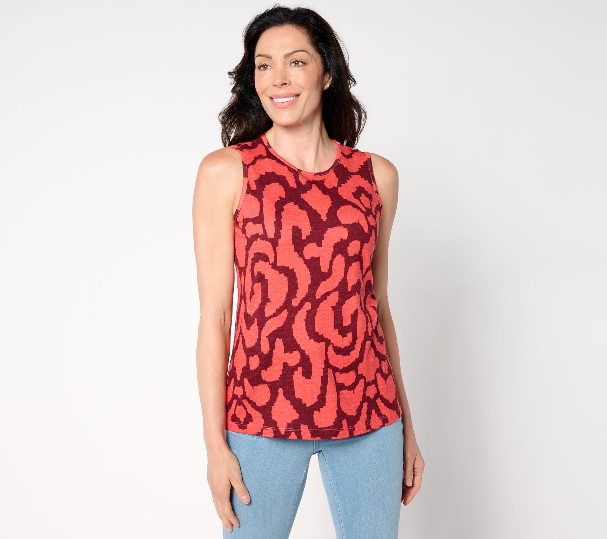 "As Is" Denim & Co. Printed Slub Jersey Round Neck Tank Top