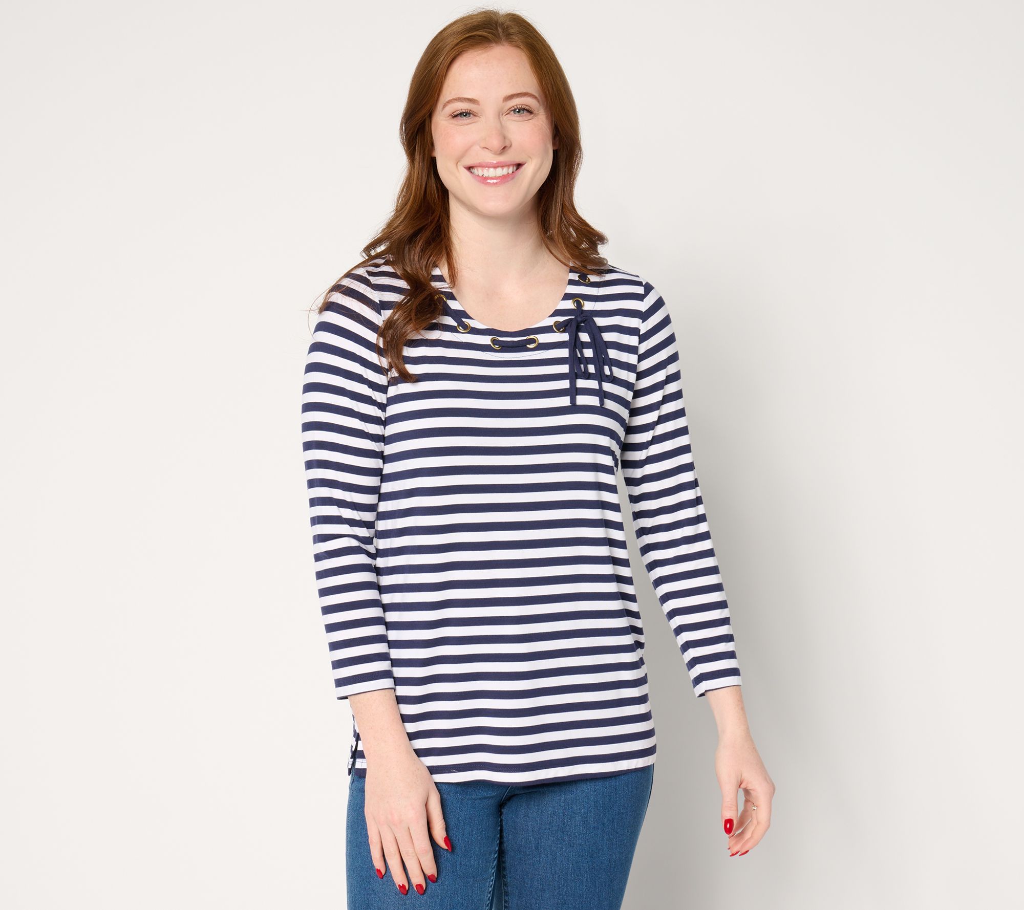 Belle by Kim Gravel Seas the Day Sailor Striped Bow Tied Top