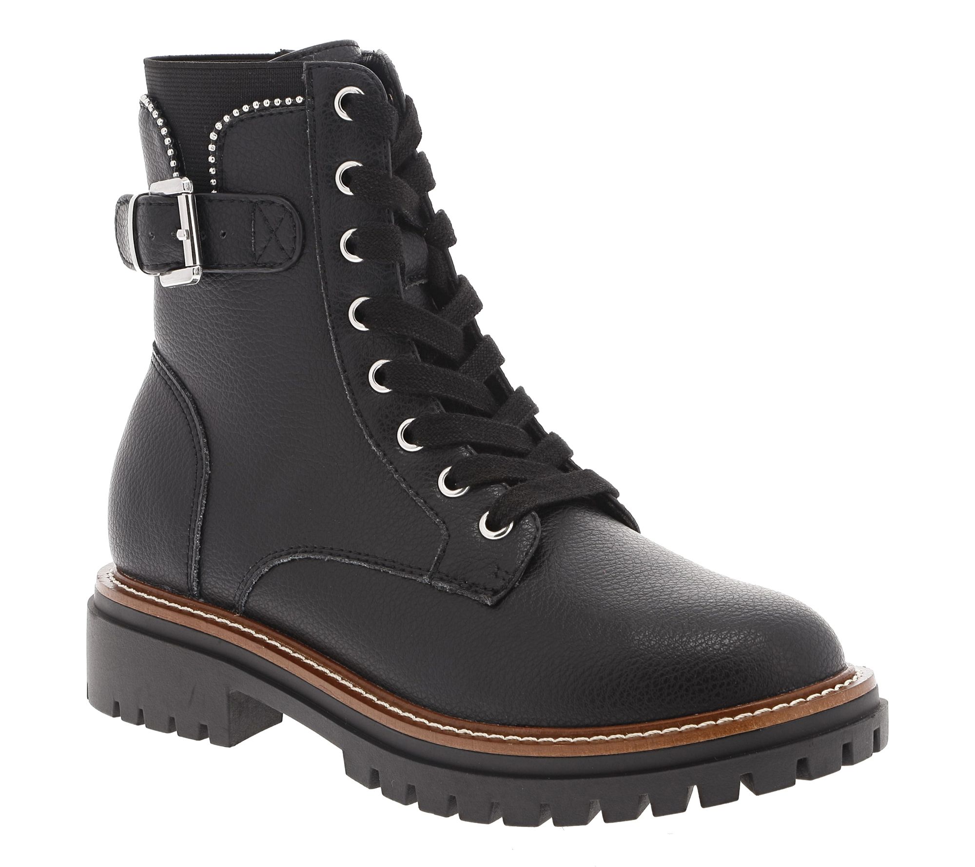 MIA Shoes Water Resistant Leather Combat Boots Foster QVC