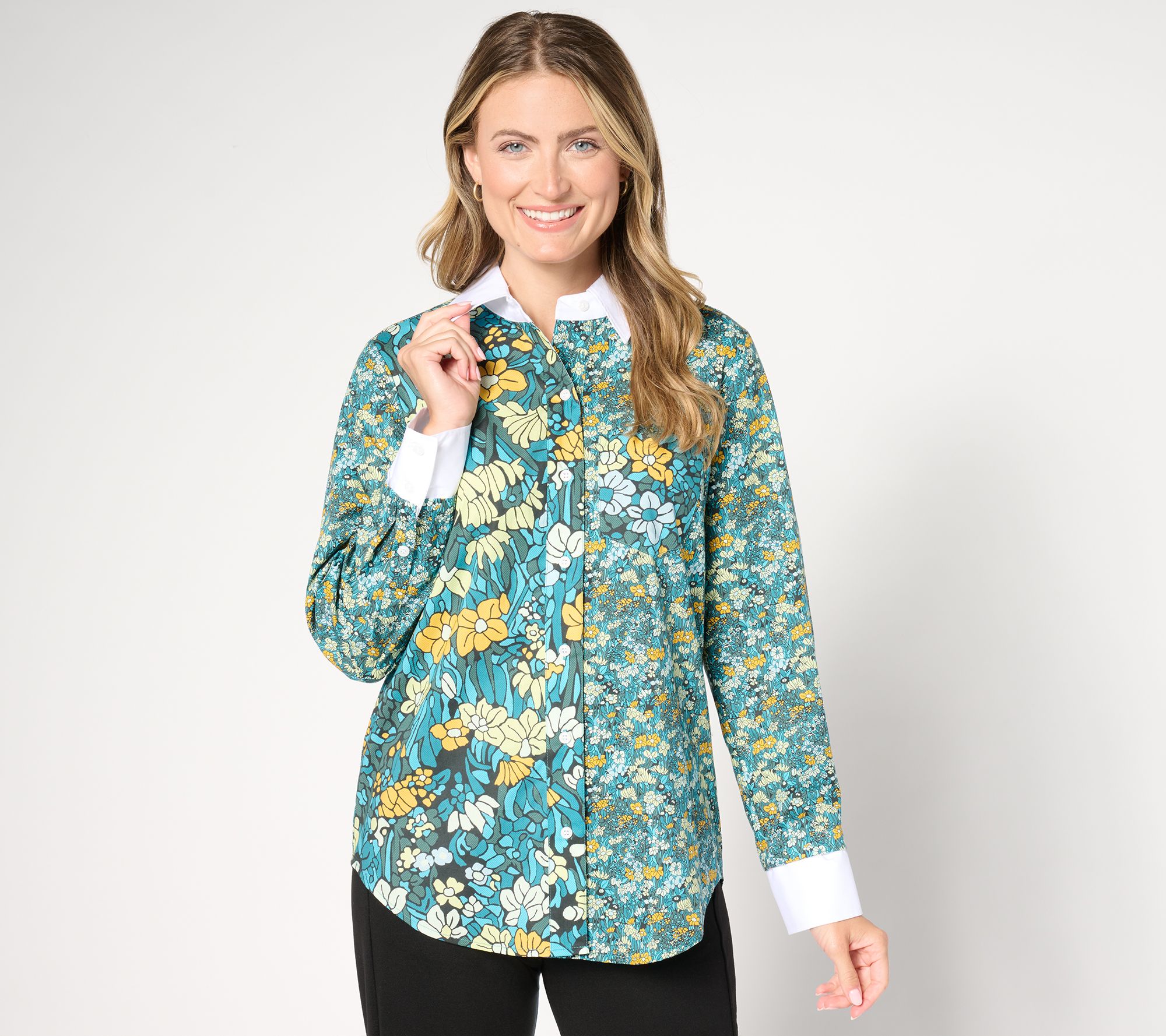 "As Is" by Stacy London Core Poplin Button Front Top