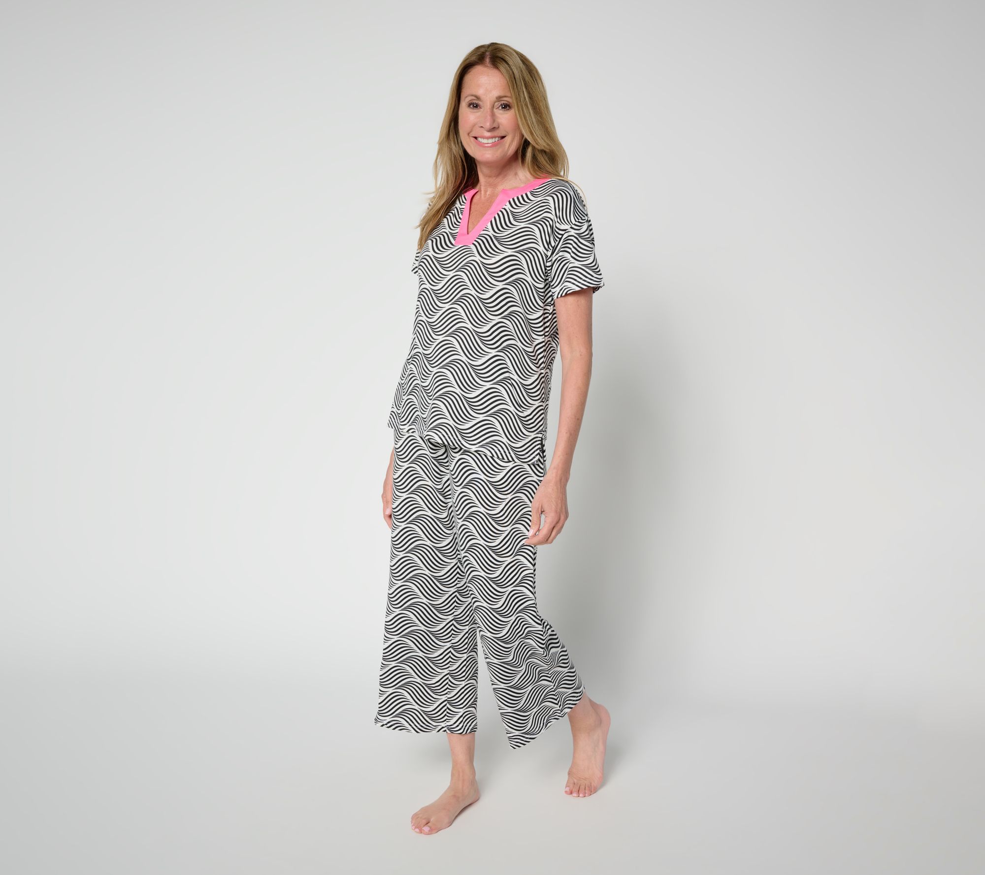 MUK LUKS Cloud Knit Short Sleeve and Crop Pant Lounge Set