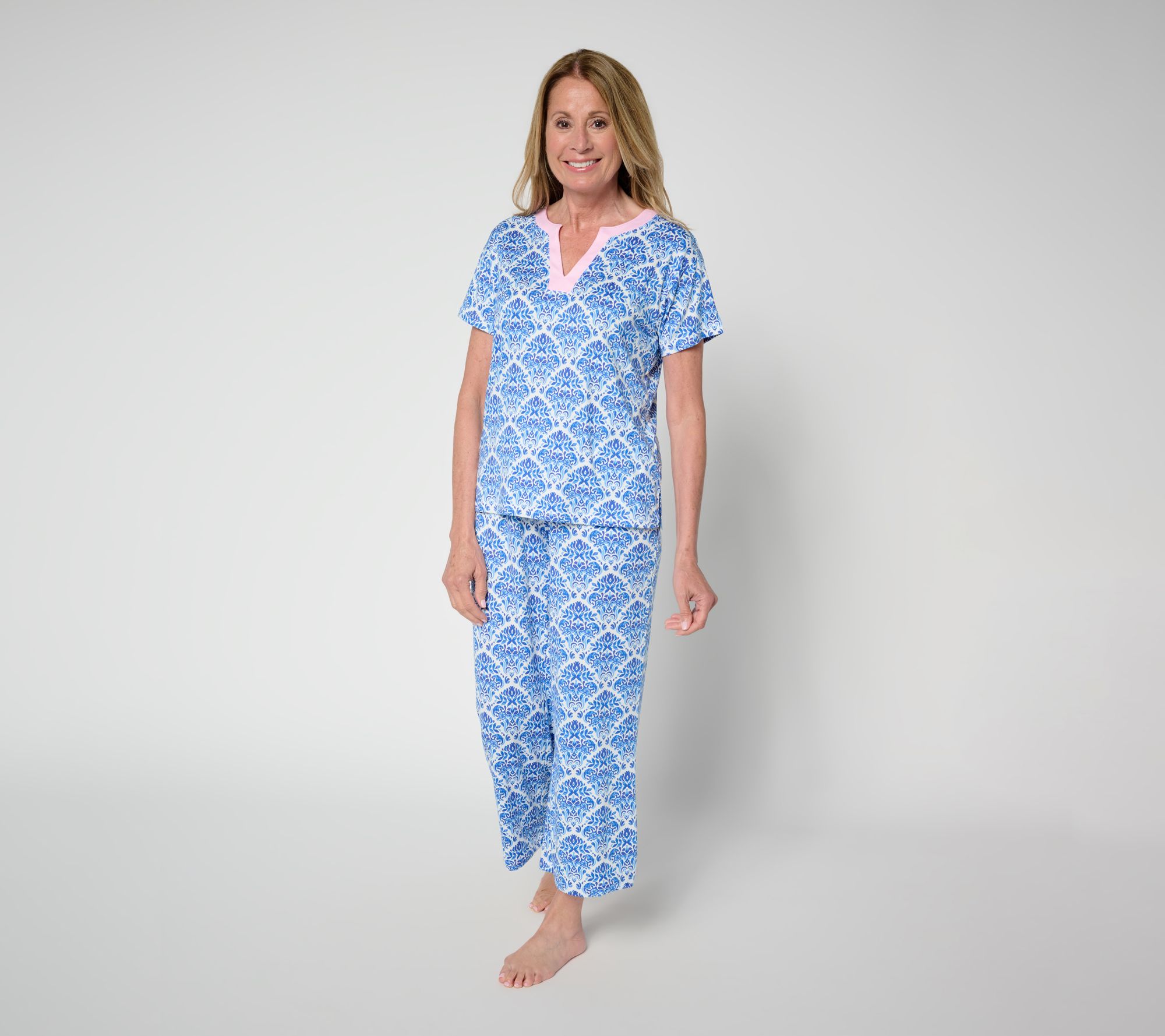 MUK LUKS Cloud Knit Short Sleeve and Crop Pant Lounge Set