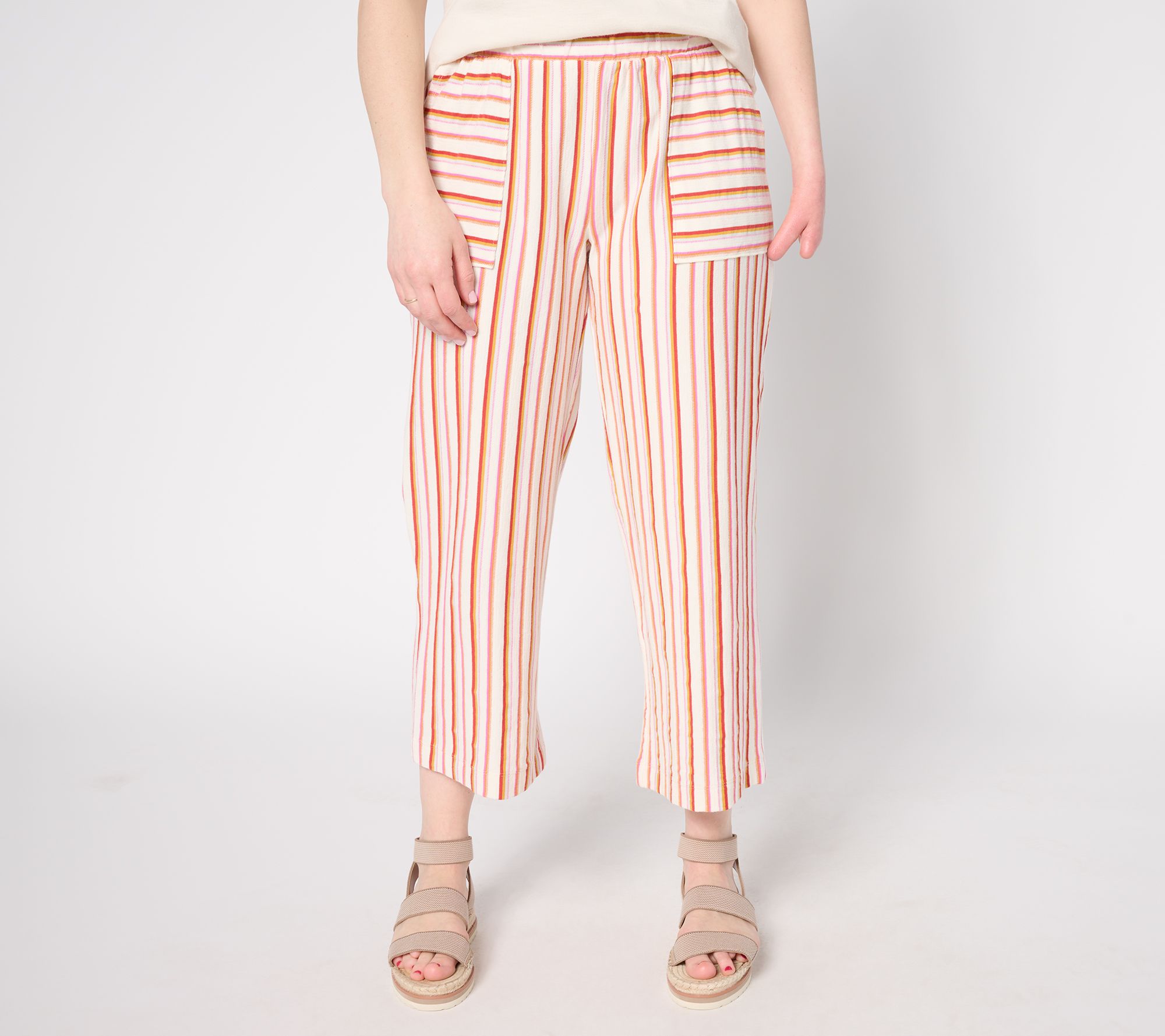 AnyBody Regular Cotton Novlety Knit Stripe Cropped Pants