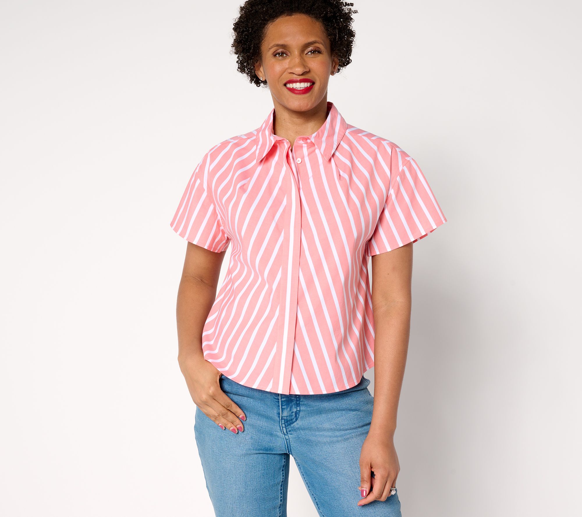 AnyBody Pleated Neckline Collared Woven Shirt