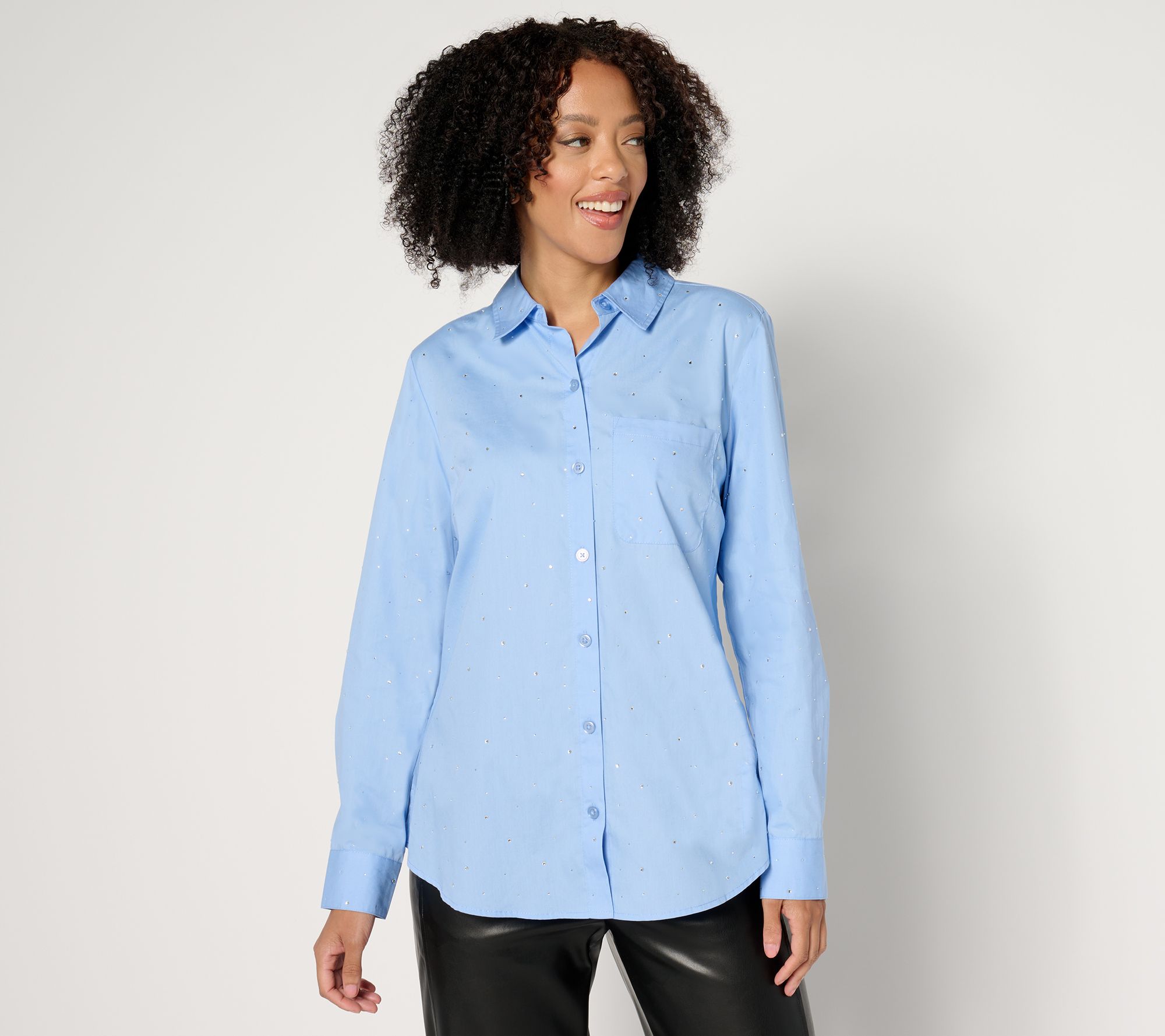 "As Is" Joan Rivers Red Carpet Button Front Shirt w/ Rhinestones