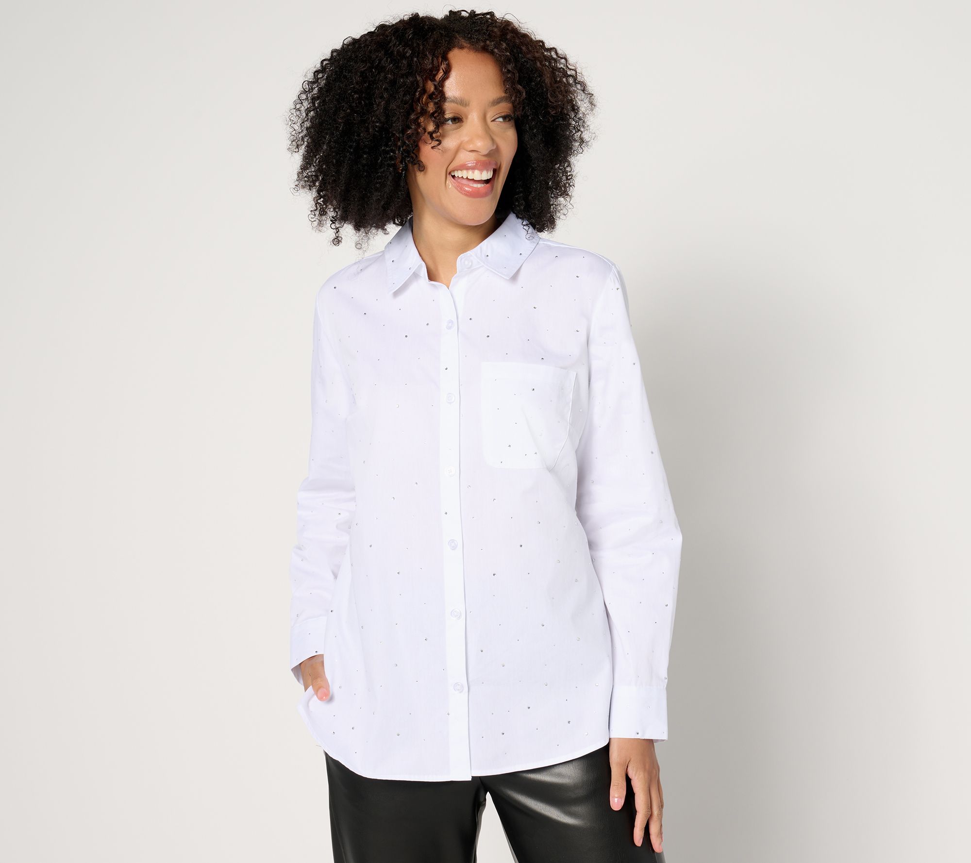 "As Is" Joan Rivers Red Carpet Button Front Shirt w/ Rhinestones