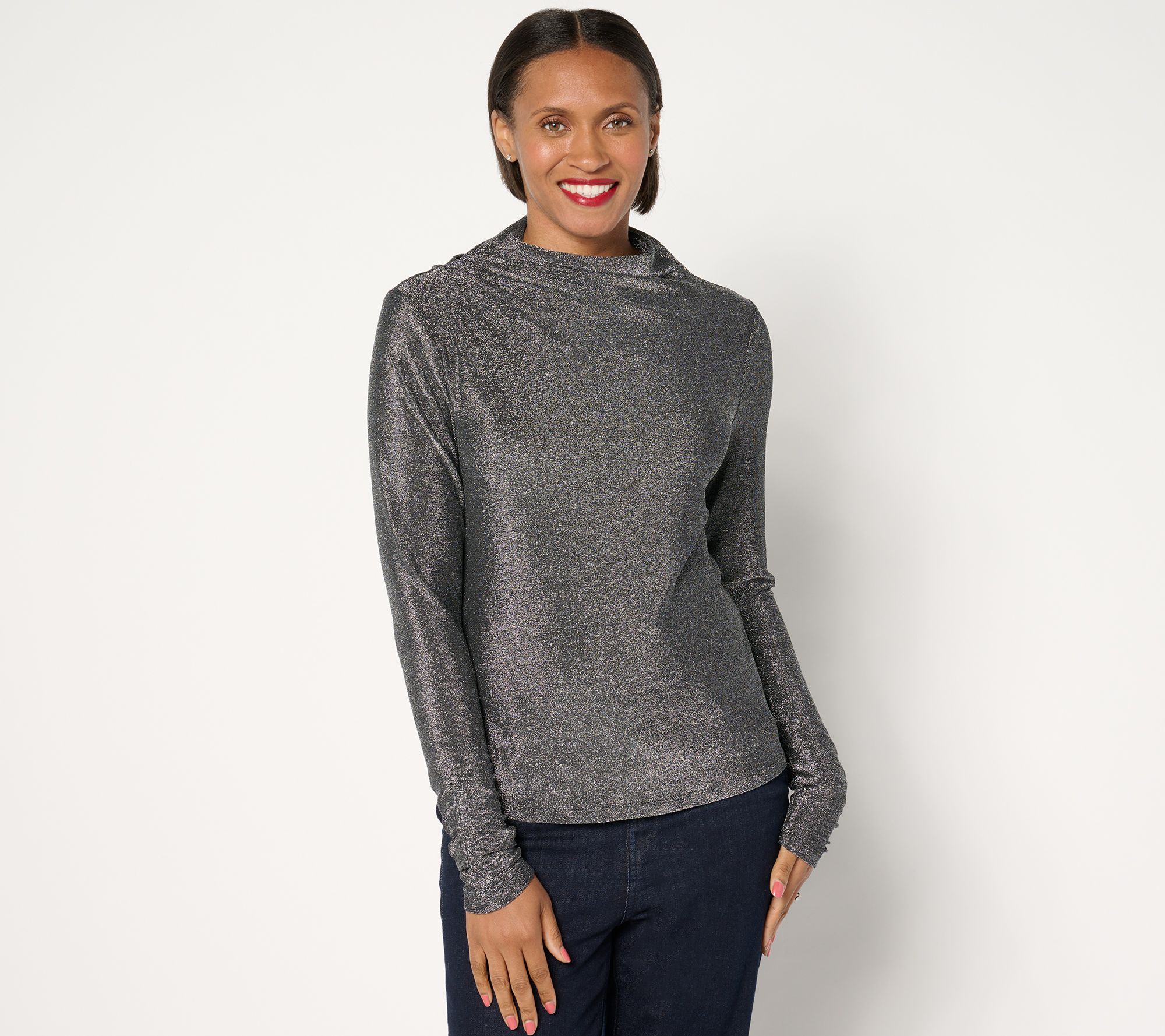 "As Is" Peace Love World Black Label Lurex Knit Long Sleeve Top