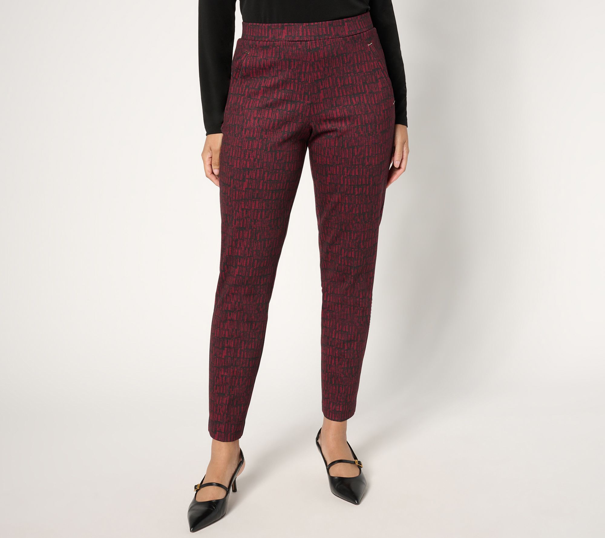 "As Is" Susan Graver Regular Printed Ponte Knit Slim Leg Pull On Pants