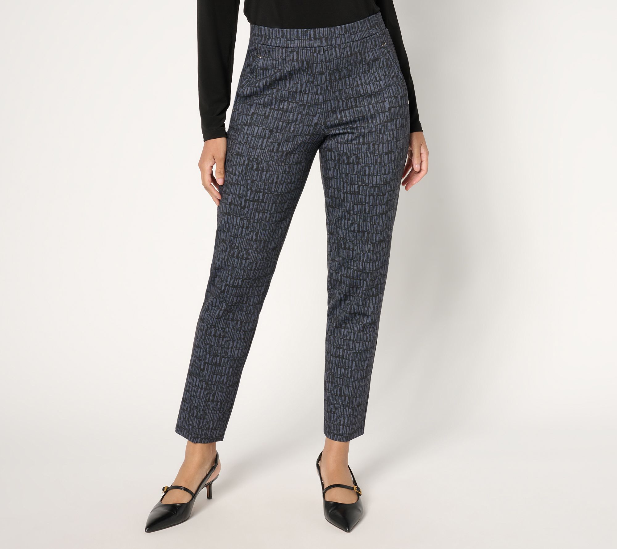 "As Is" Susan Graver Regular Printed Ponte Knit Slim Leg Pull On Pants