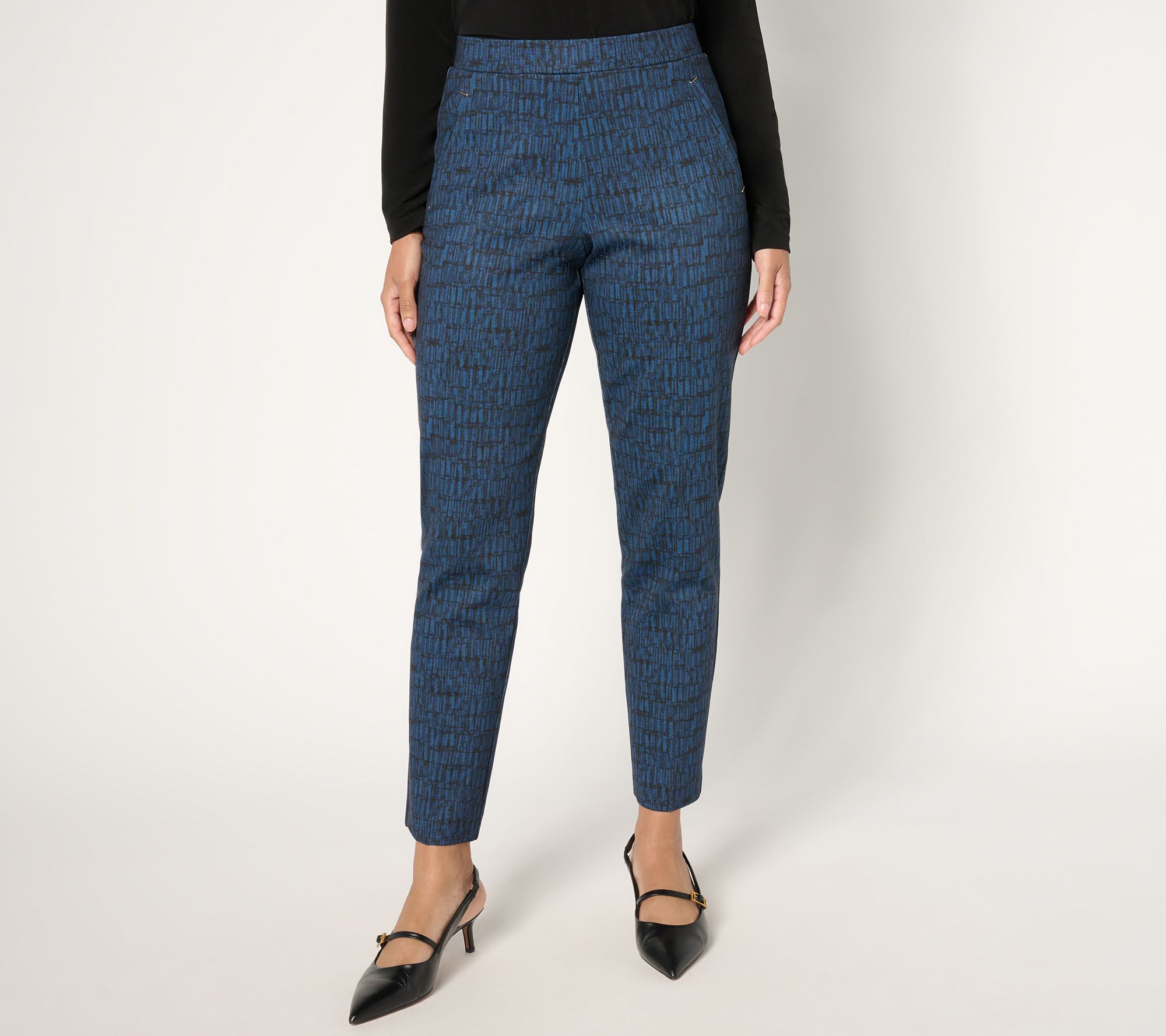 "As Is" Susan Graver Regular Printed Ponte Knit Slim Leg Pull On Pants