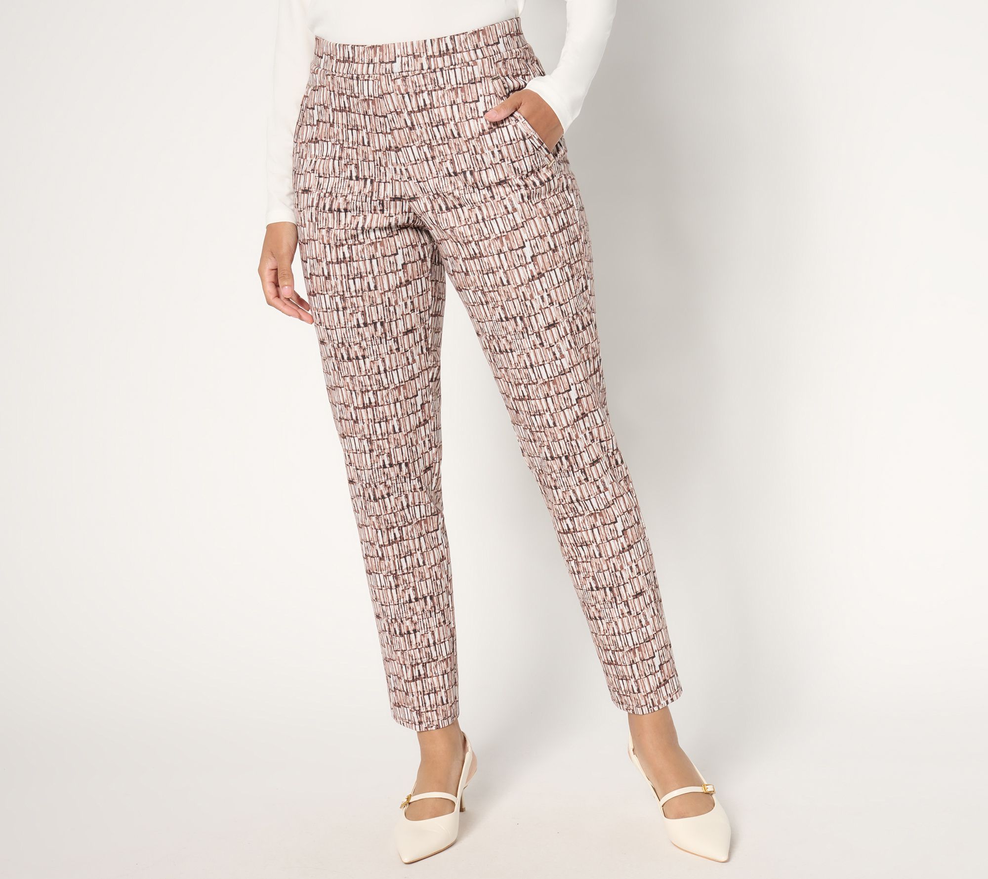 "As Is" Susan Graver Regular Printed Ponte Knit Slim Leg Pull On Pants