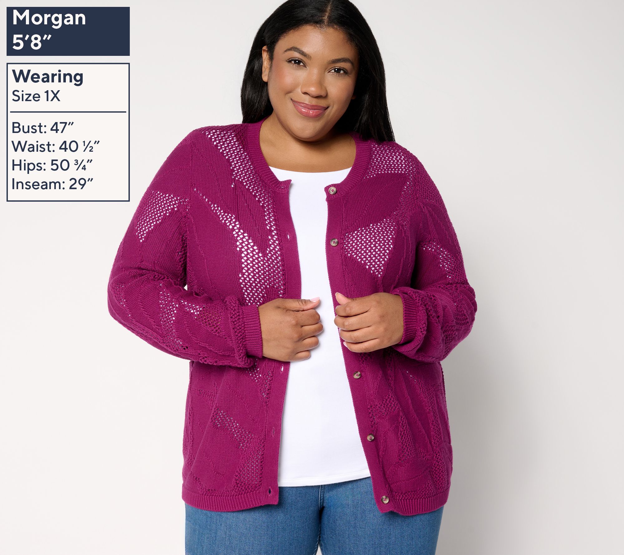 Denim & Co. 100% Cotton Long Sleeve Leaf Patterned Cardigan