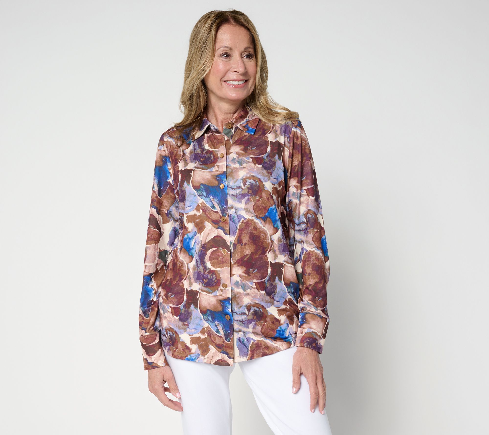 Attitudes by Renee Yummy Jersey Knit Button Down Shirt