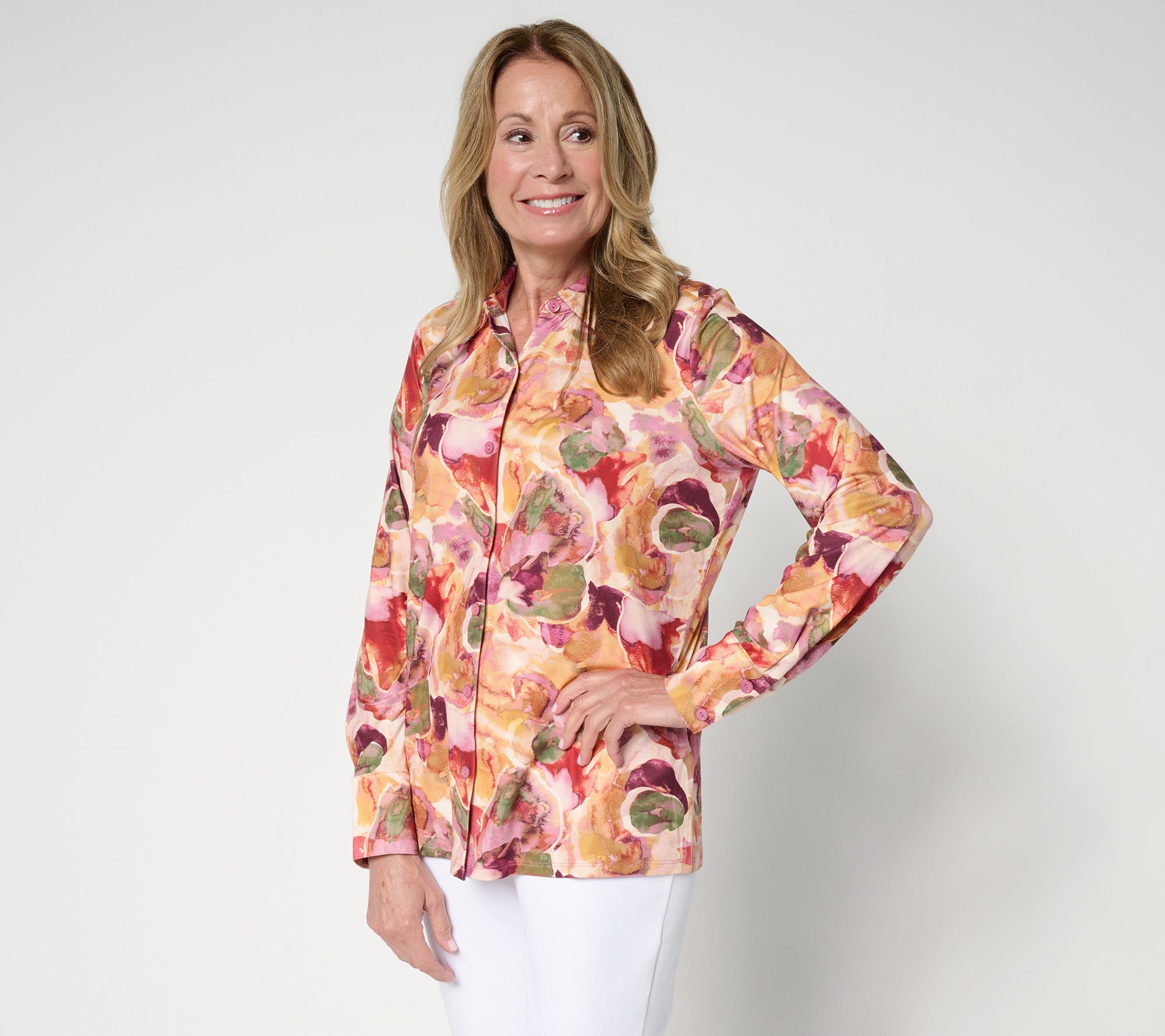 Attitudes by Renee Yummy Jersey Knit Button Down Shirt