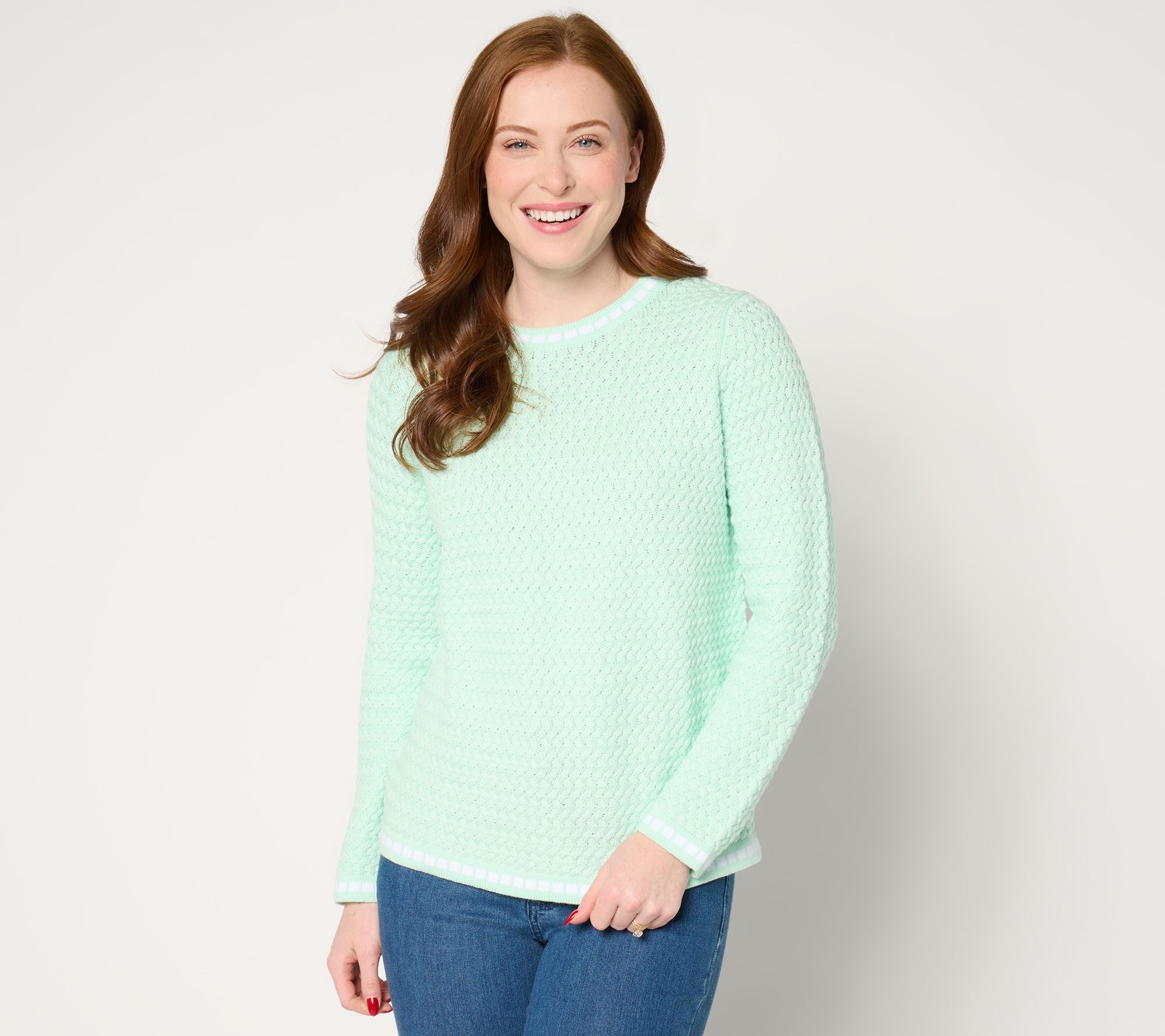 "As Is" Sport Savvy 100% Cotton Basket Stitch Sweater Novelty Tipping