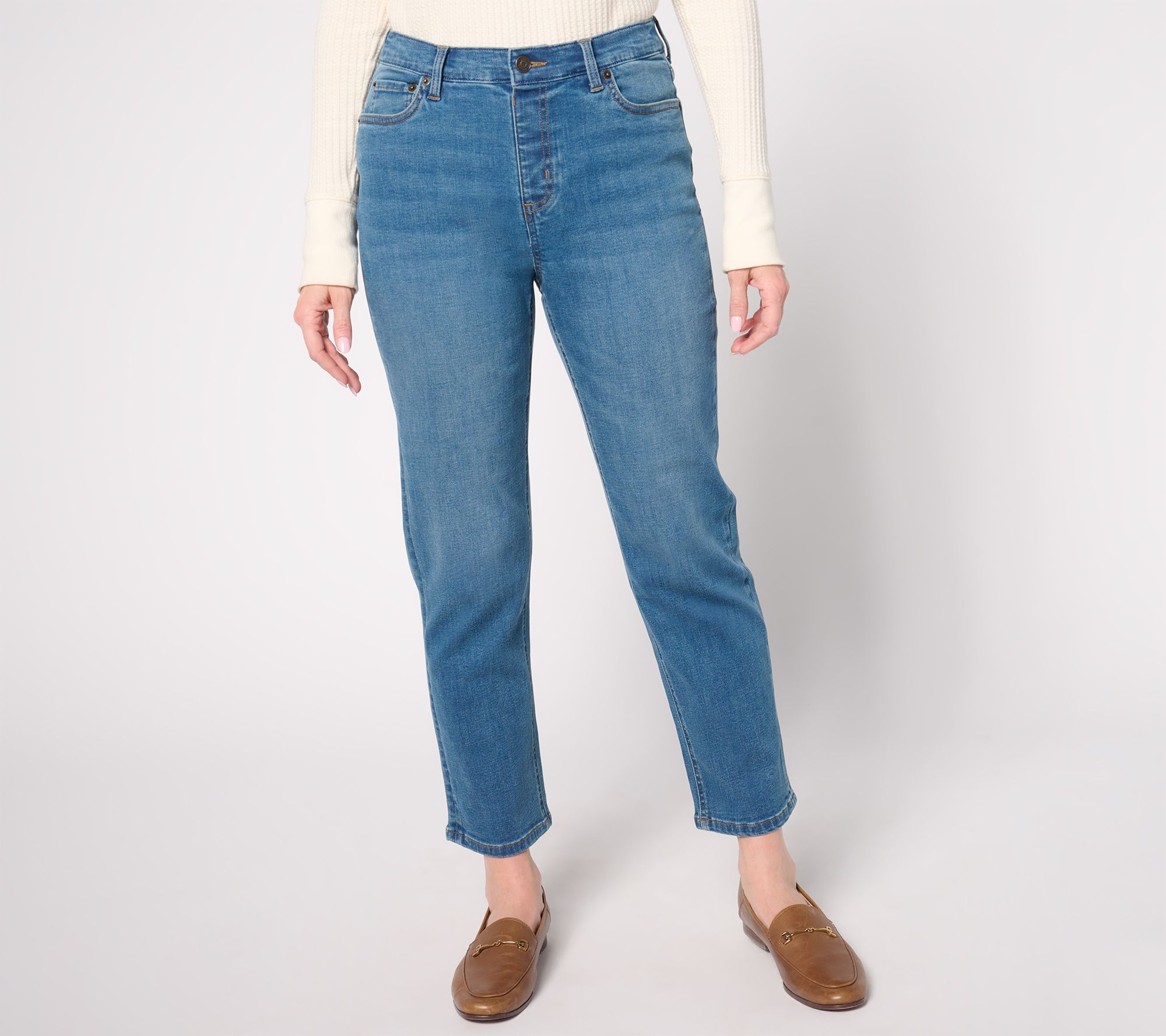 "As Is" Denim & Co. Petite Indigo Easy Stretch '94 Fit Ankle Jean